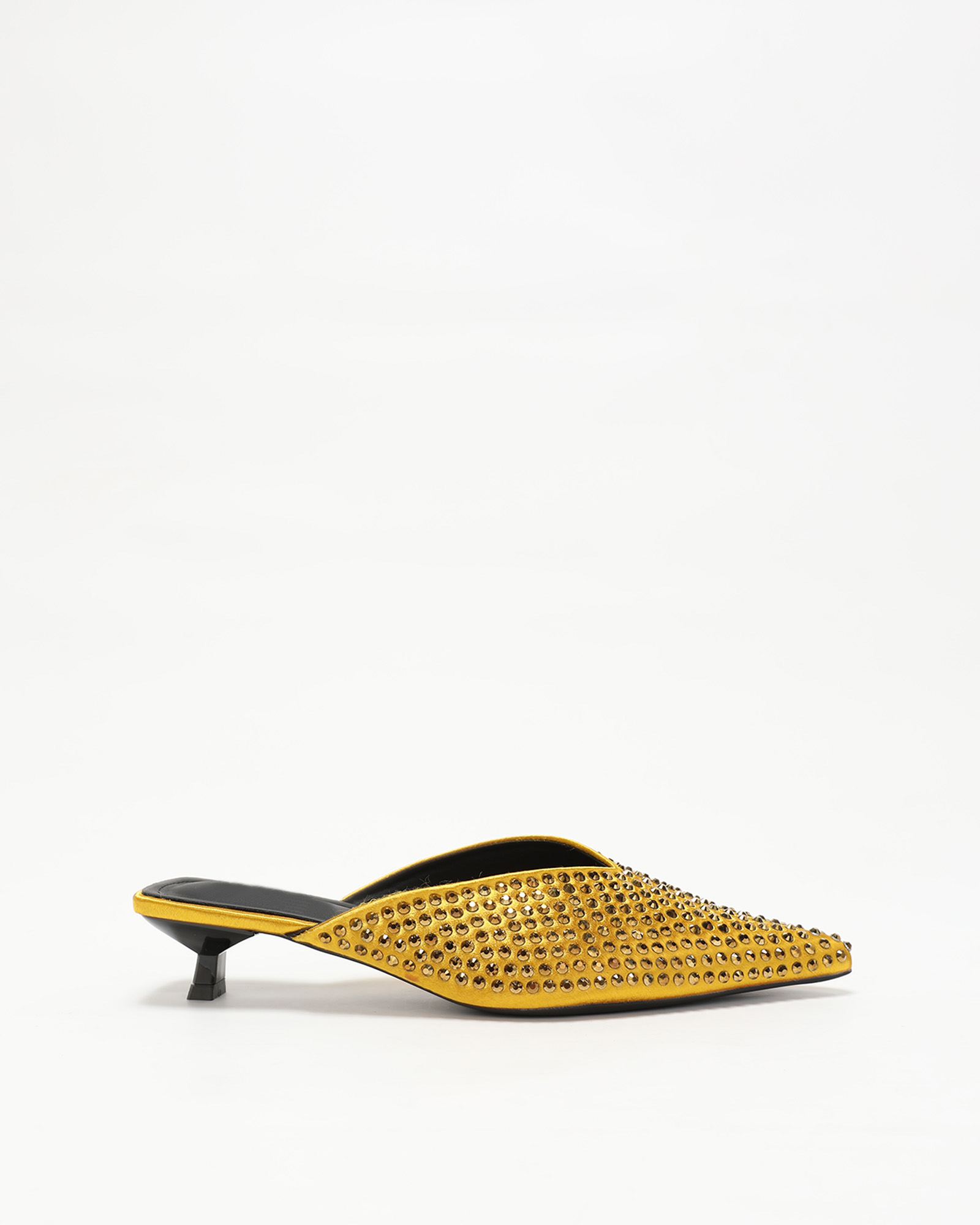 Kylee Rhinestone Kitten Heel Mules In Yellow
