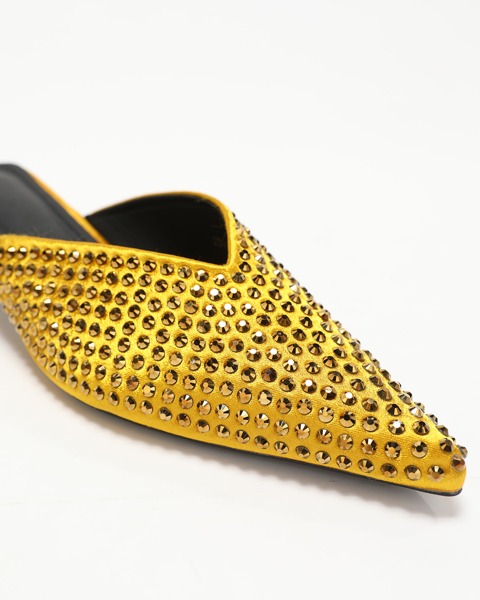 Kylee Rhinestone Kitten Heel Mules In Yellow