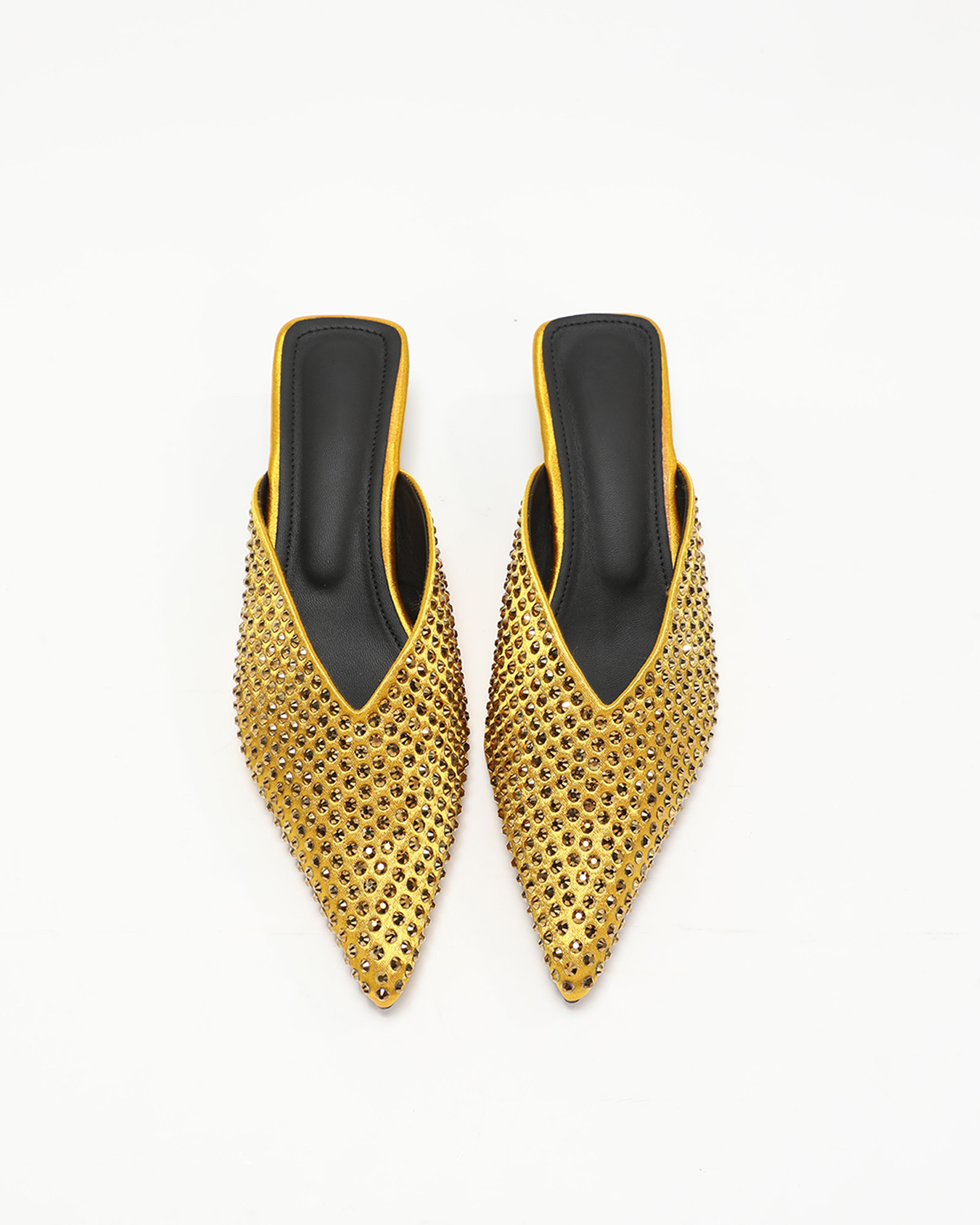 Kylee Rhinestone Kitten Heel Mules In Yellow
