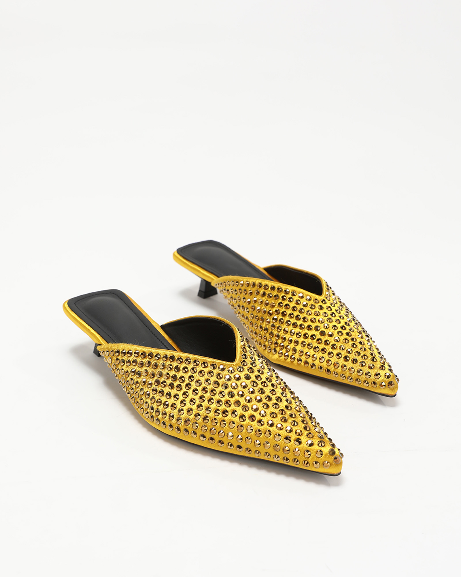 Kylee Rhinestone Kitten Heel Mules In Yellow