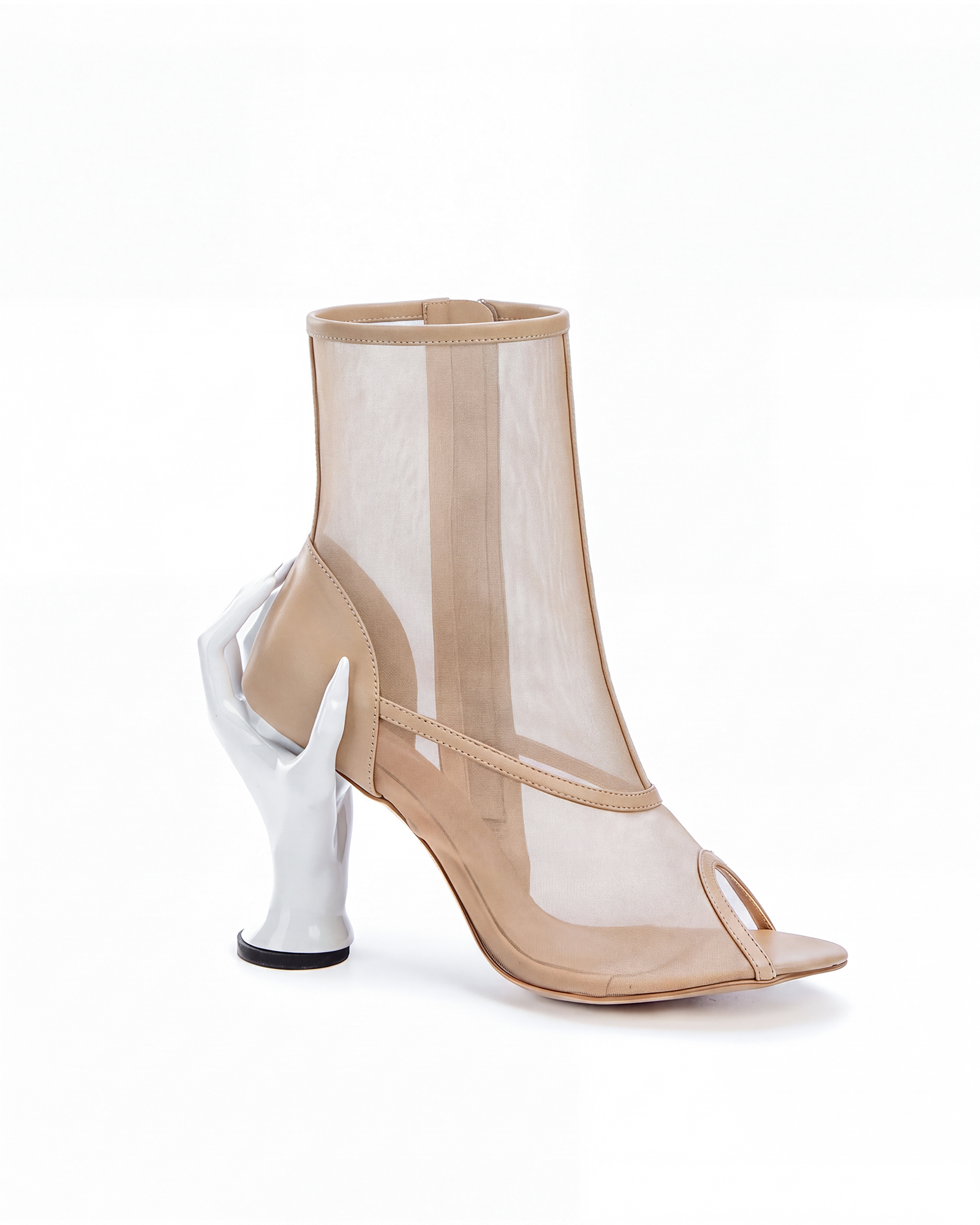 Nata White Hand Mesh Ankle Boots In Nude