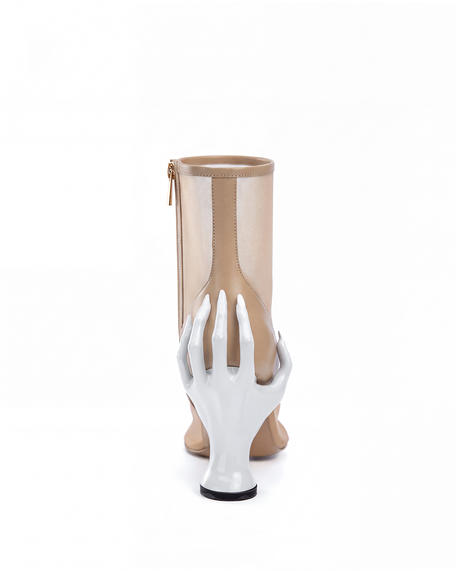 Nata White Hand Mesh Ankle Boots In Nude