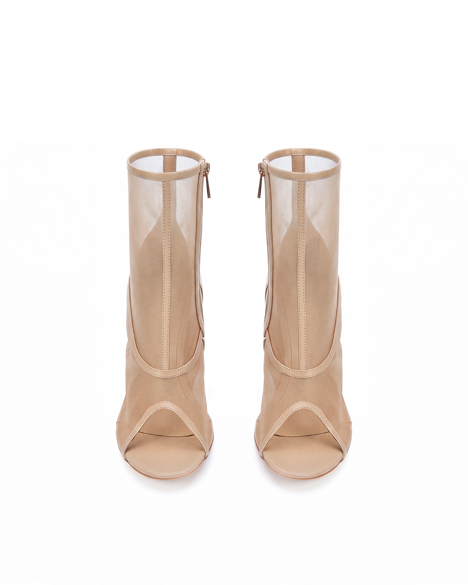 Nata White Hand Mesh Ankle Boots In Nude