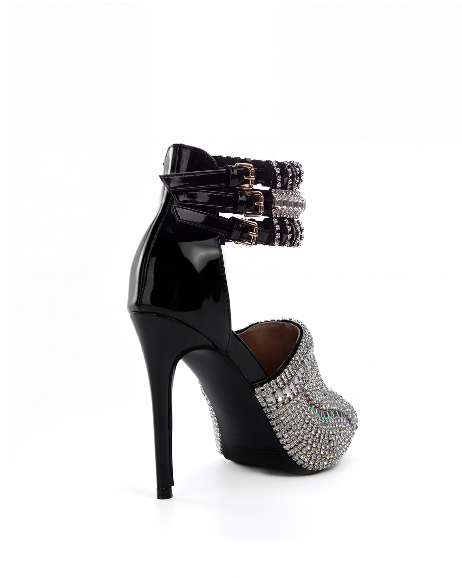 Edith Rhinestone Peep Toe Sandals In Black