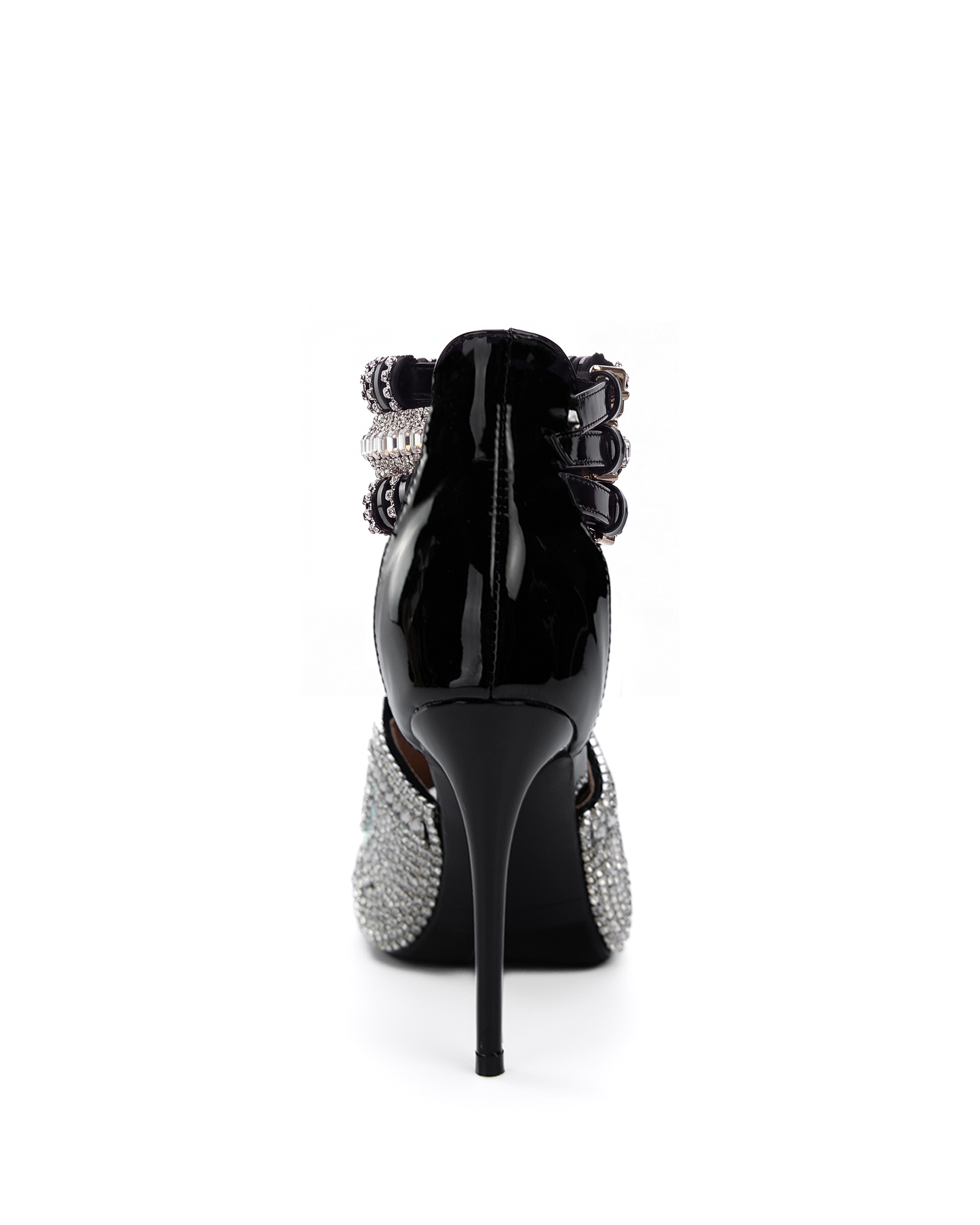 Edith Rhinestone Peep Toe Sandals In Black