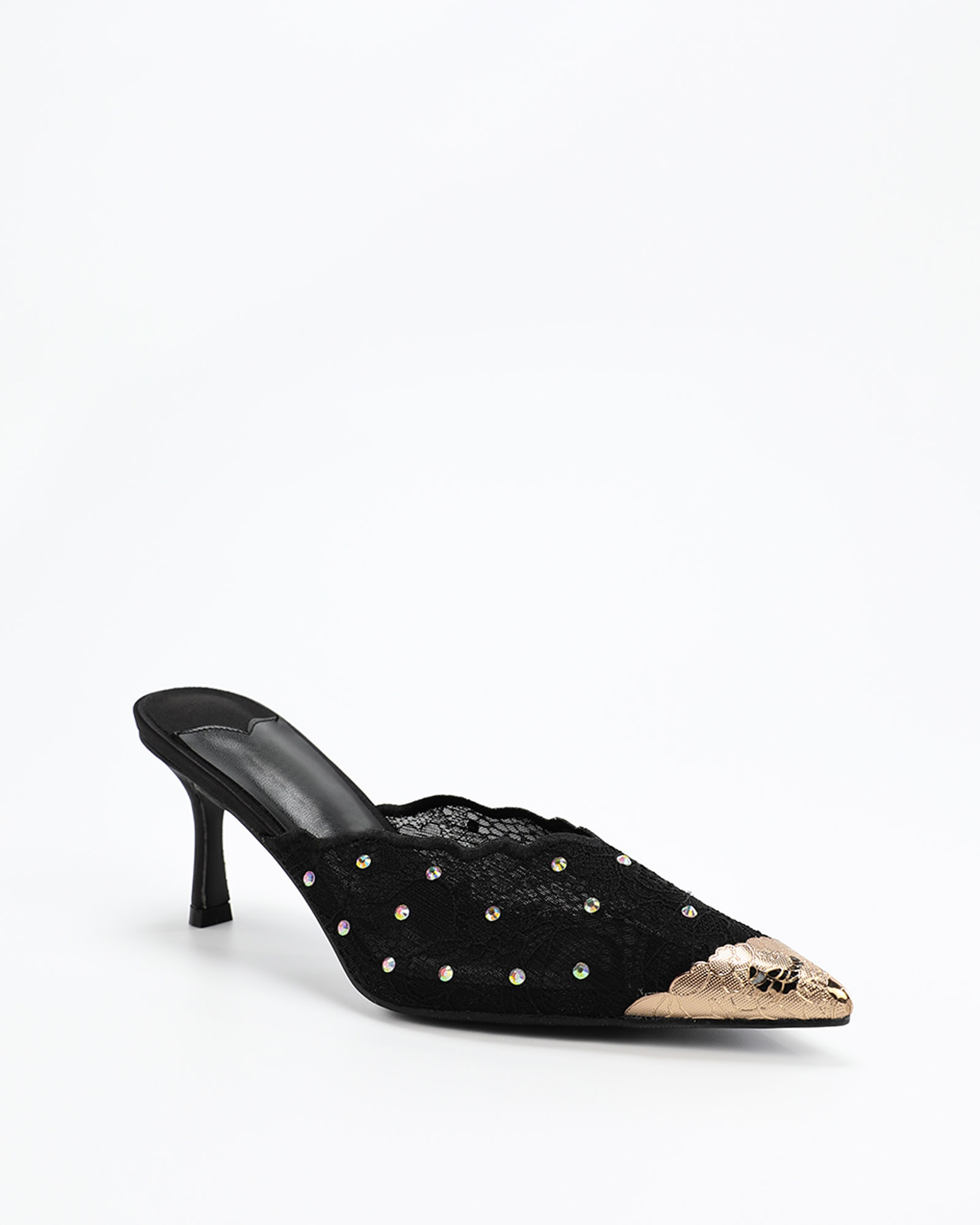 Lidija Gold Pointed Toe Mules