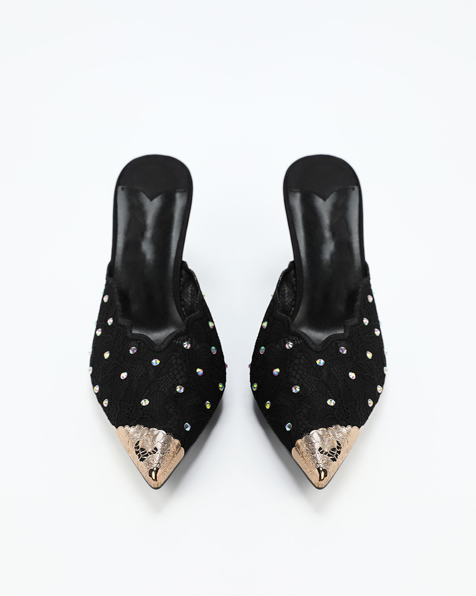 Lidija Gold Pointed Toe Mules