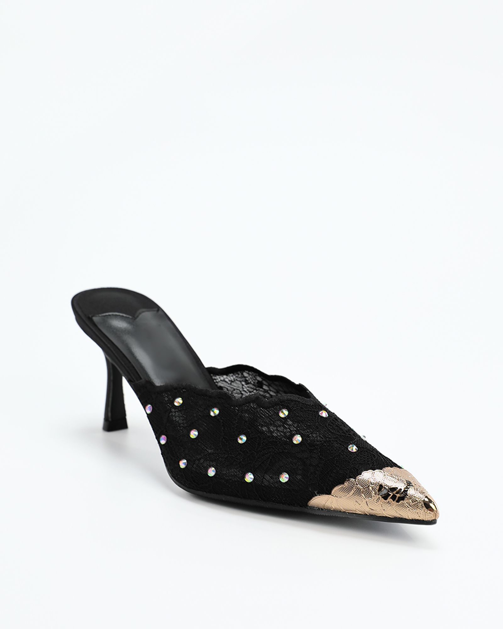 Lidija Gold Pointed Toe Mules