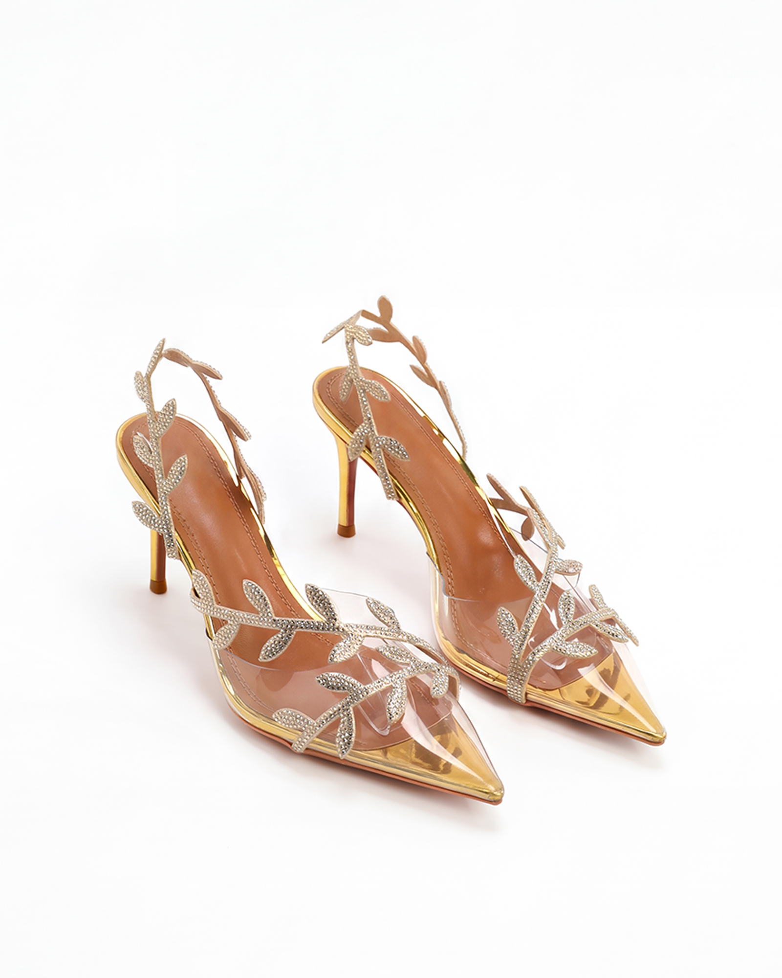 Ealar Rhinestone Leaf Slingback Pumps In GoId