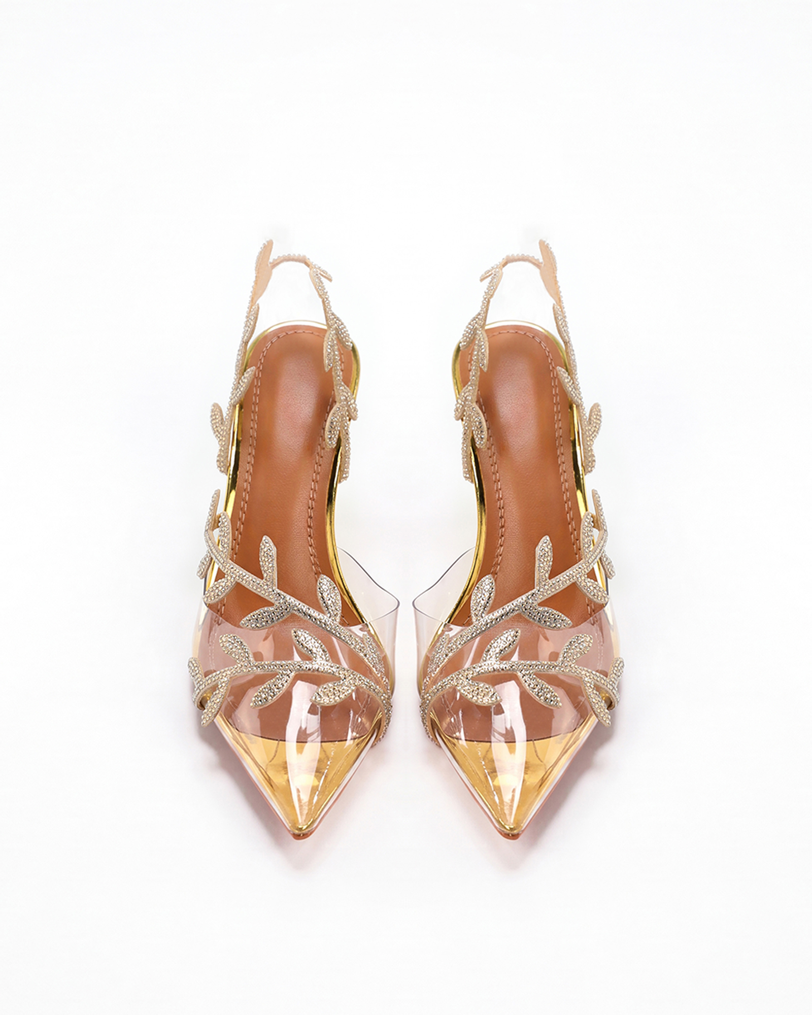 Ealar Rhinestone Leaf Slingback Pumps In GoId