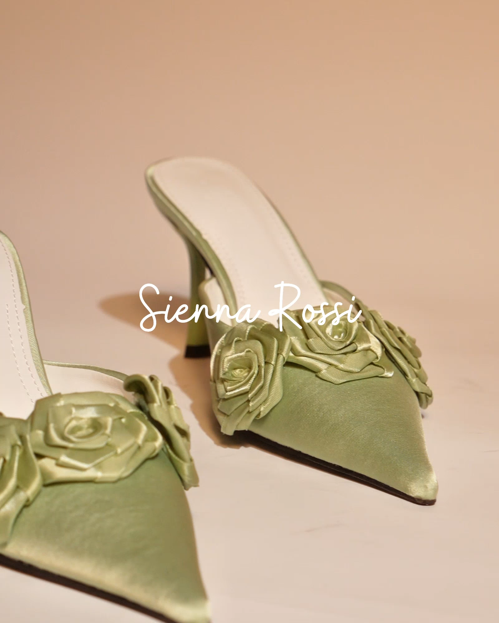 Yanaba Flower Satin Mules In Chartreuse