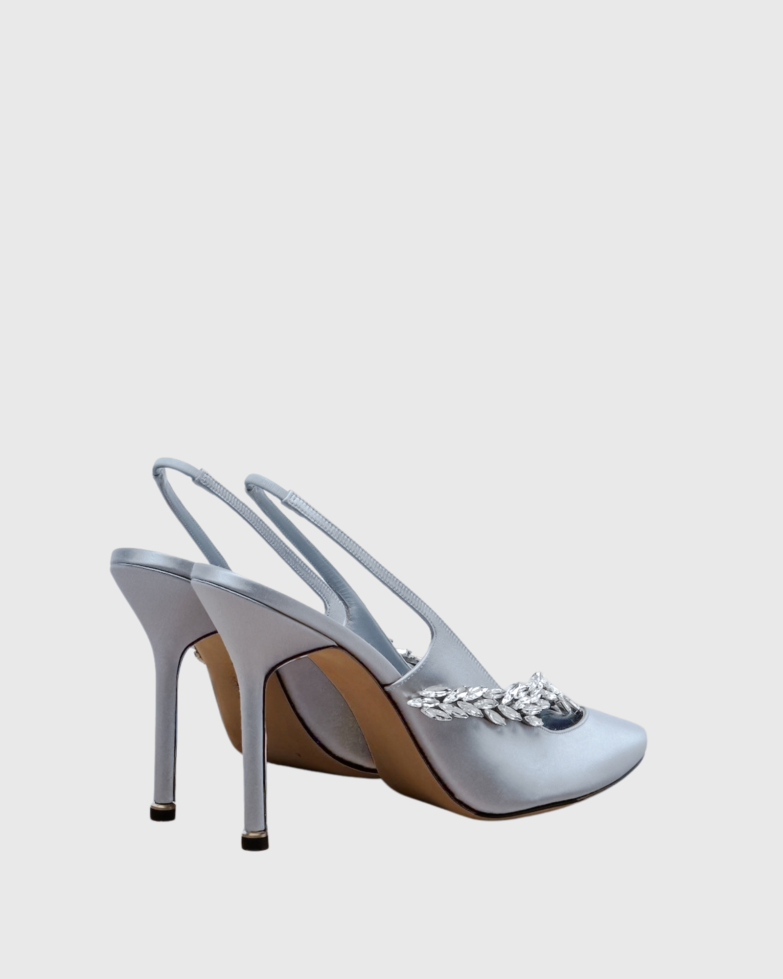 Lomar Rhinestone Satin Slingback Pumps In Baby Blue