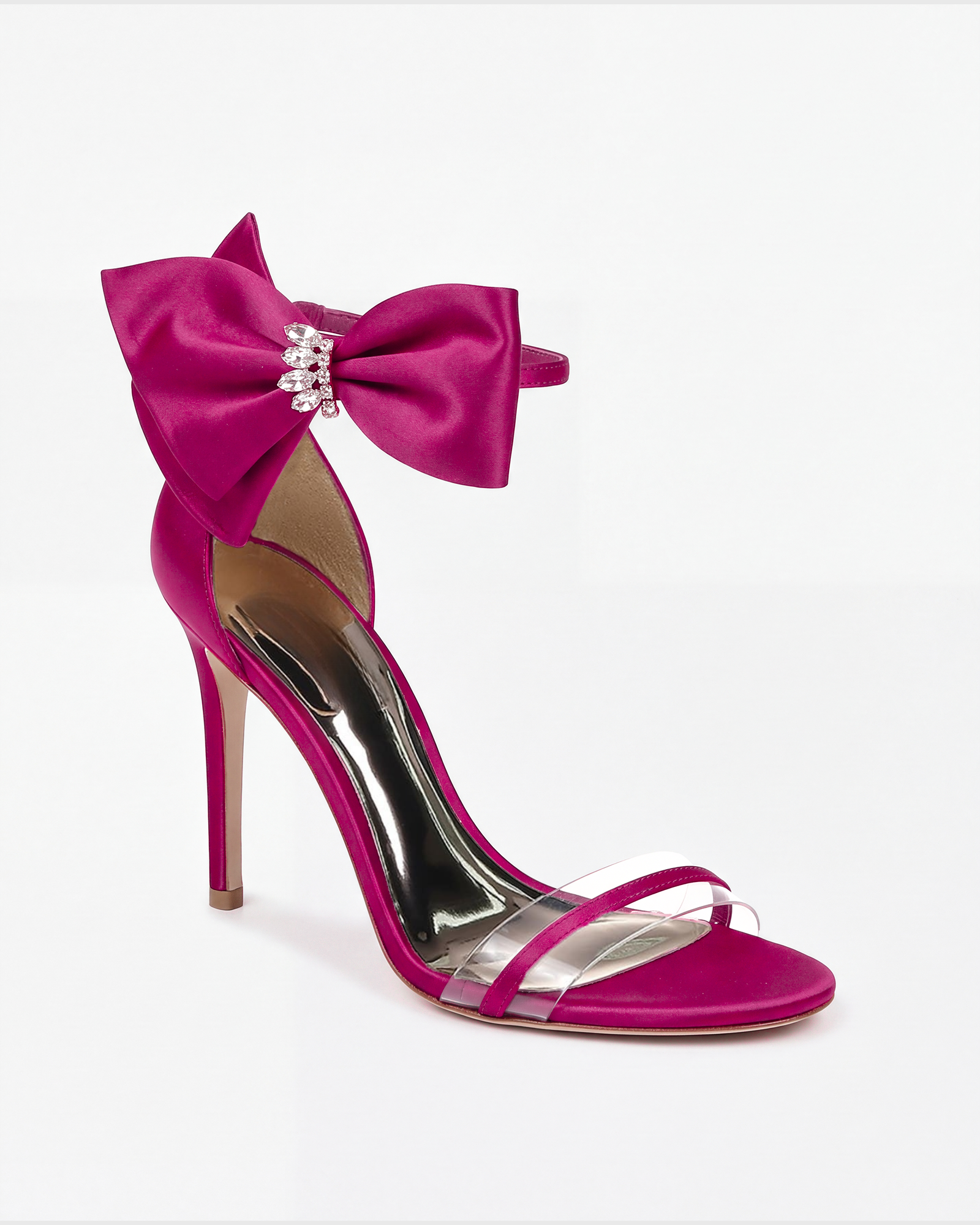 Mikki Bow Strap Satin Sandals In Hot Pink
