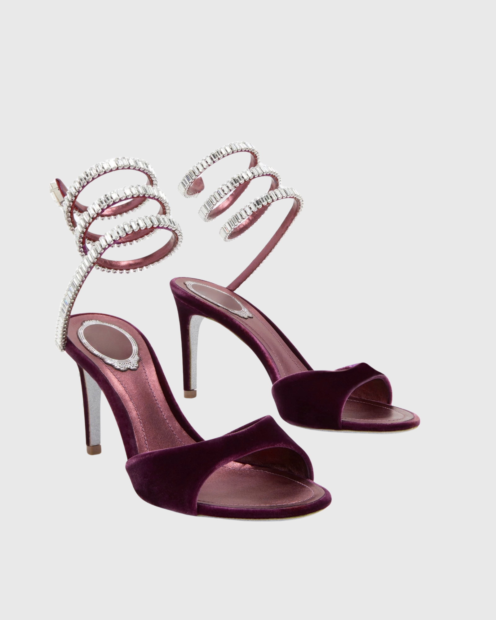 Elisa Rhinestone Velvet Lace Up Sandals In Wine