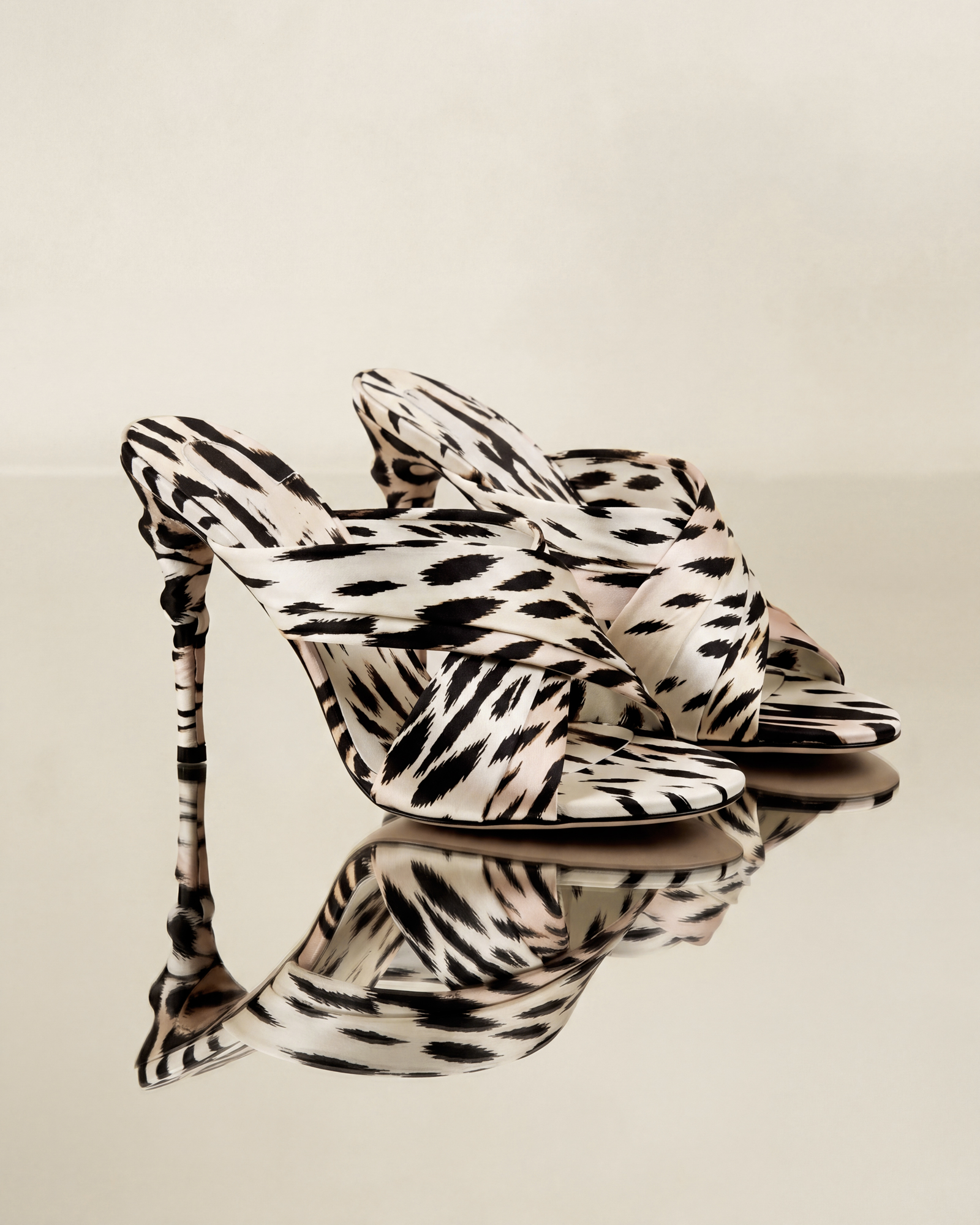 Joey Cross Strap Satin Mules In Leopard