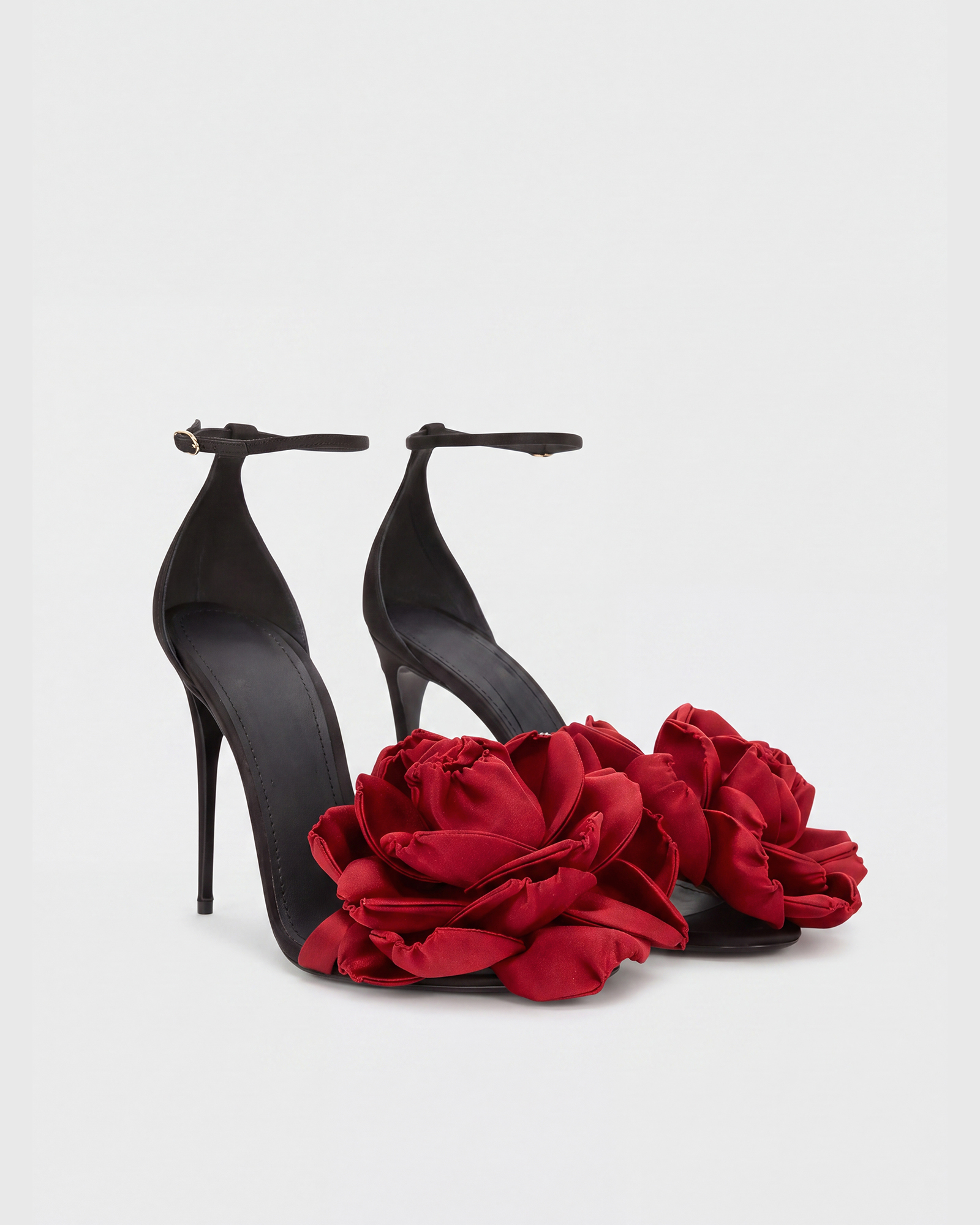 Mai Red Flower Strap Sandals In Black