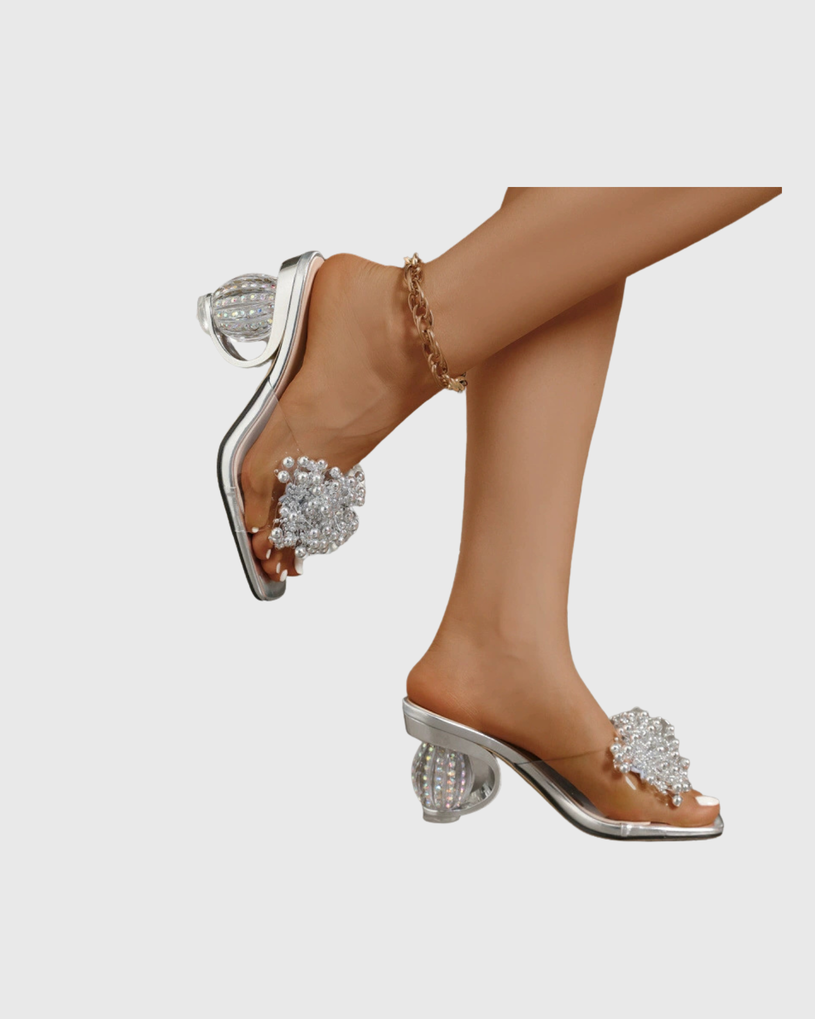 Ashton Beads PVC Crystal Ball Mules In Sliver