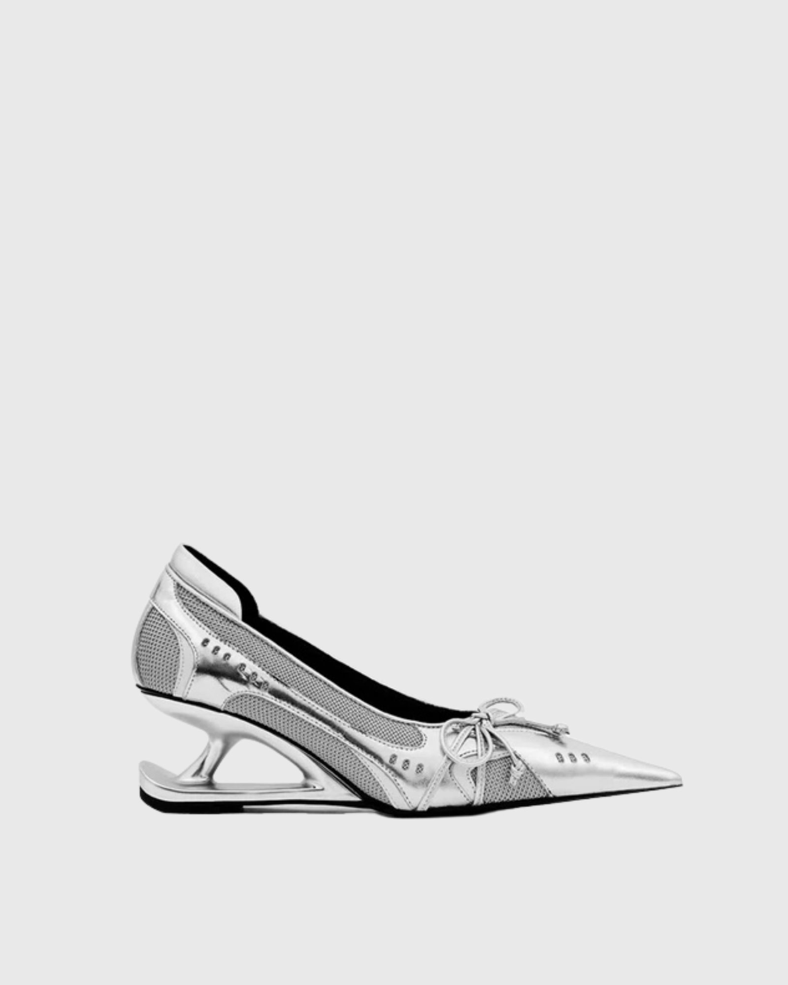 Avah Splicing Bow Sneaker Heels In Sliver