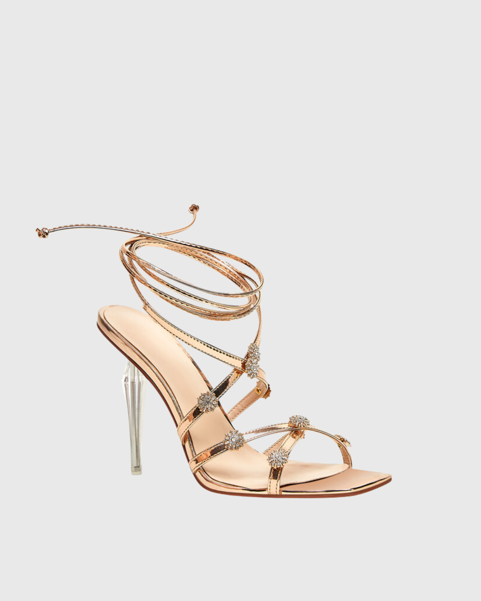 Ofelia Rhinestone Flower Lace Up Sandals In Gold