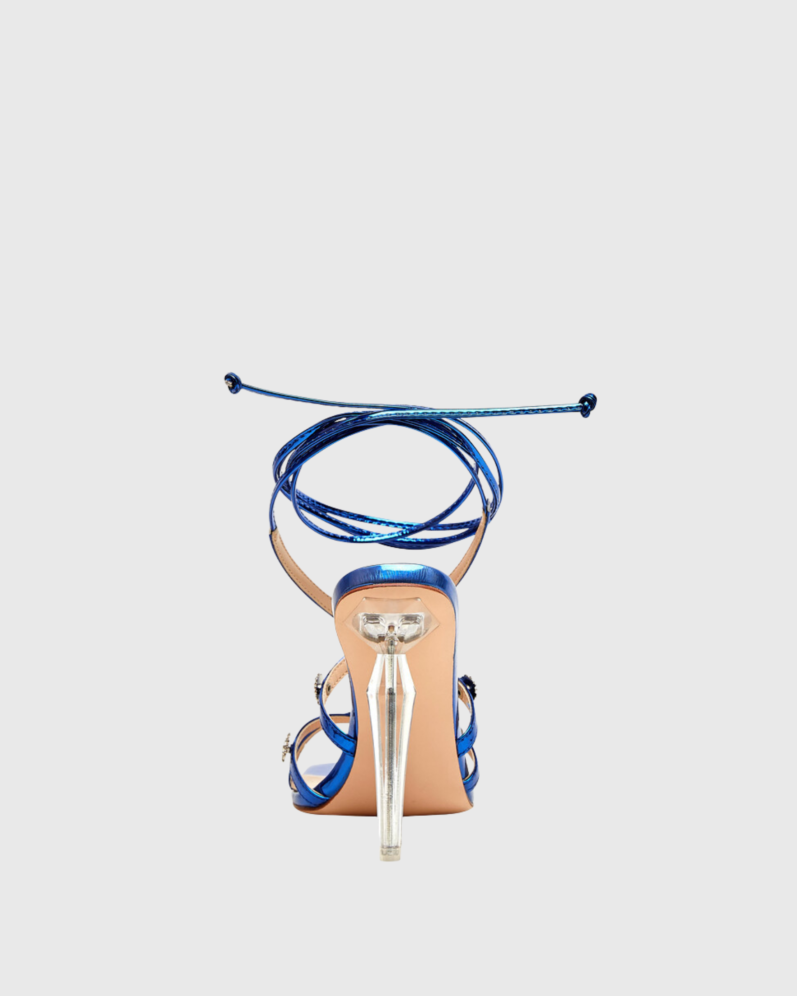 Ofelia Rhinestone Flower Lace Up Sandals In Blue