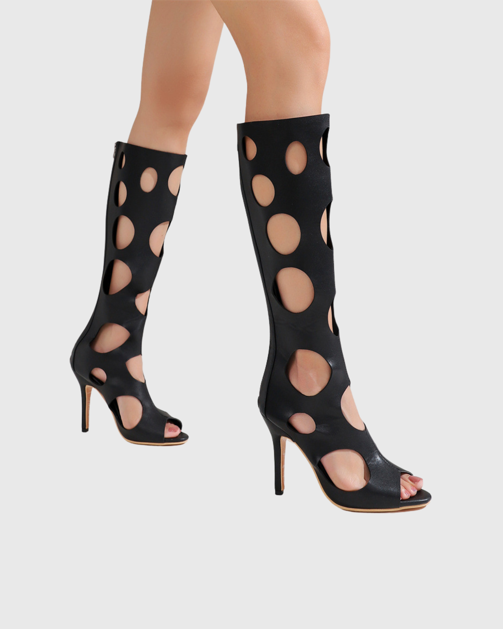 Brunilda Cutout Polka Dot Gladiator Boots In Black