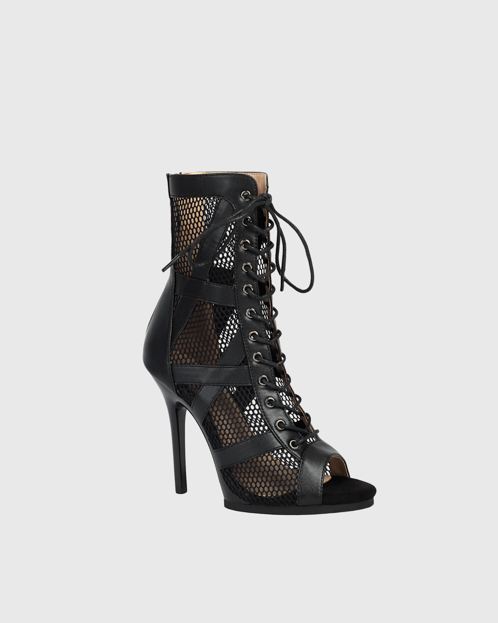 Emilia Mesh Lace Up Open Toe Dance Boots