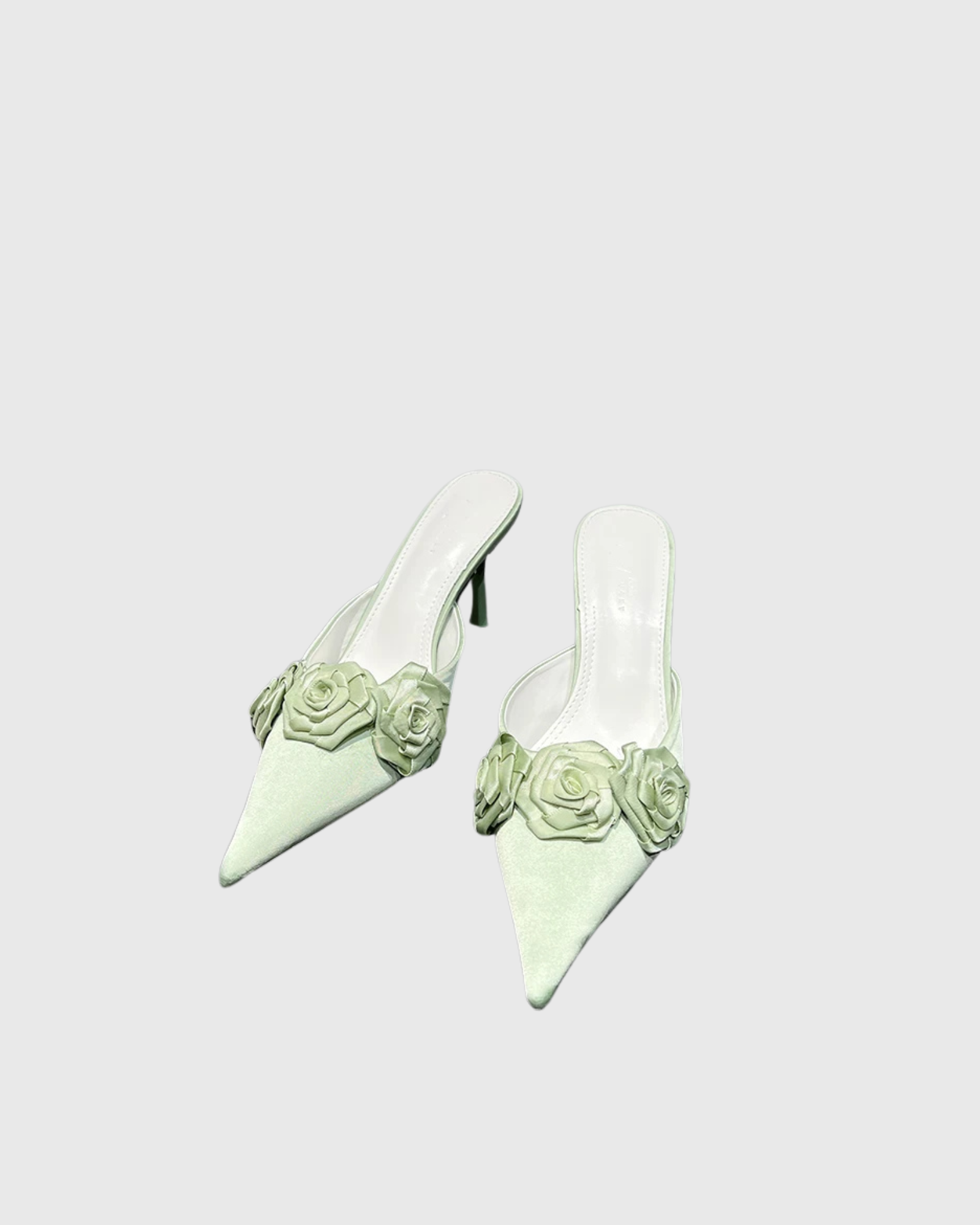 Domitilla Triple Flower Satin Mules In Green