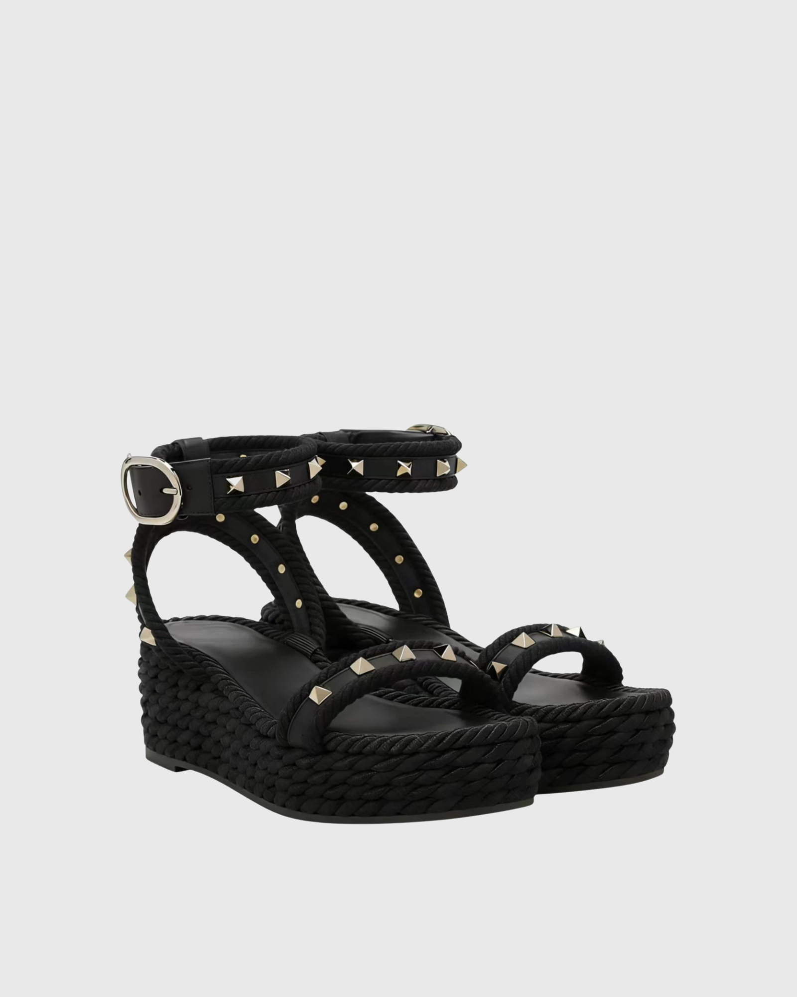 Vexa Studded Rope Platform Wedge In Black