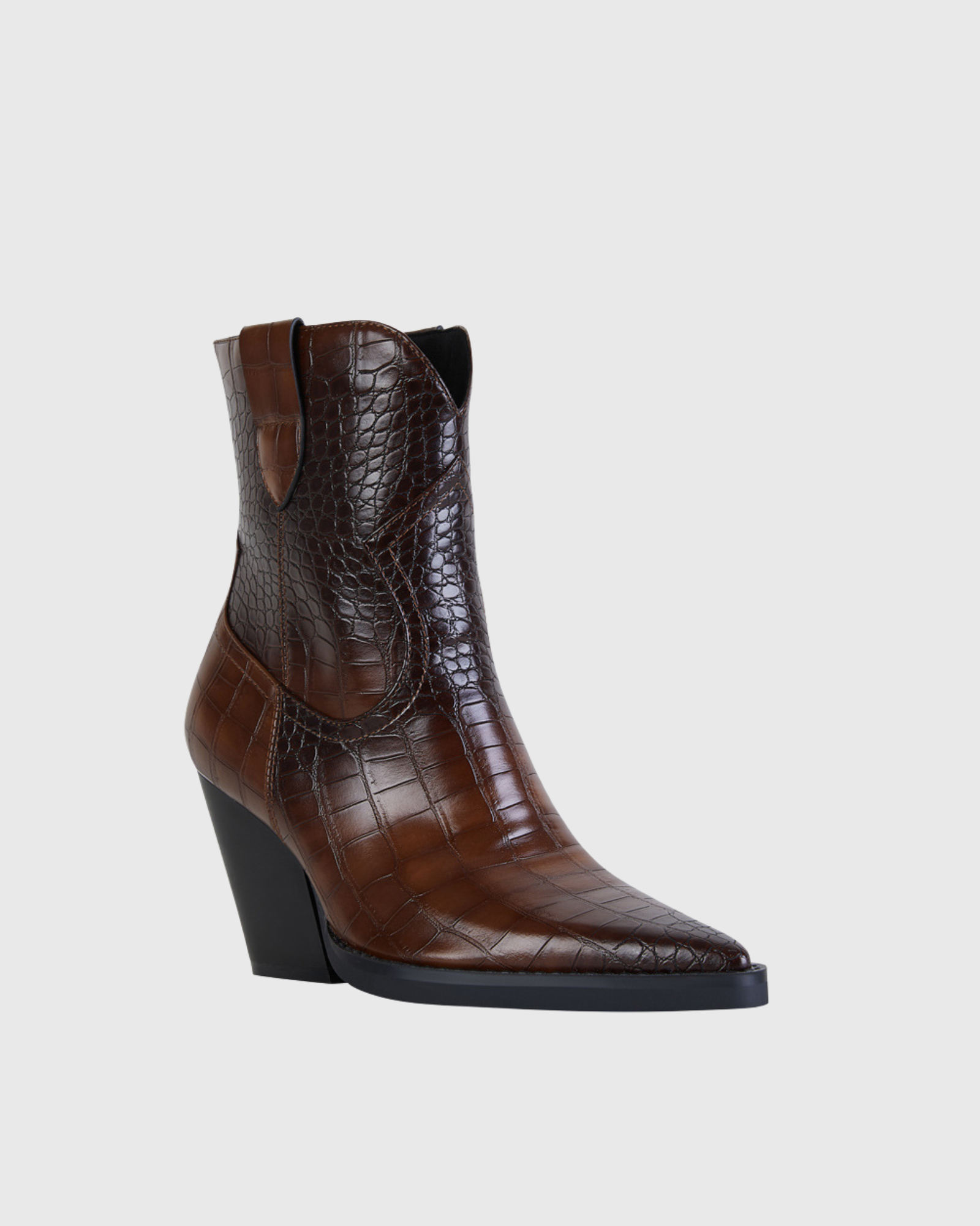 Isabetta Croc Embossed Boots In Brown