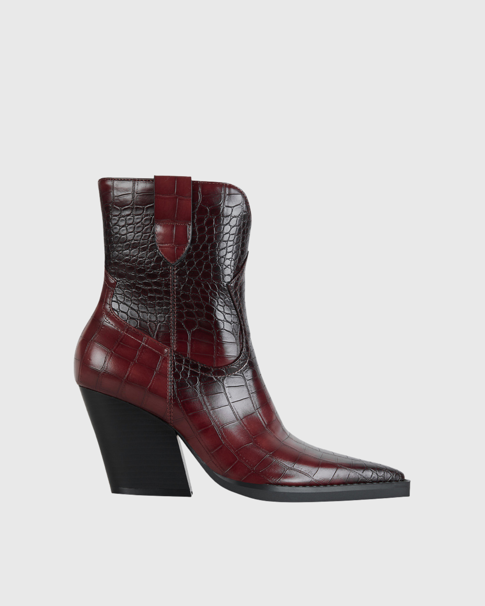 Isabetta Croc Embossed Boots In Burgendy