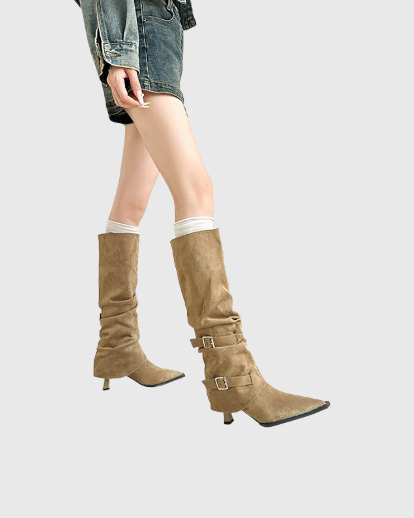 Elona Suede Detachable Boots In Camel