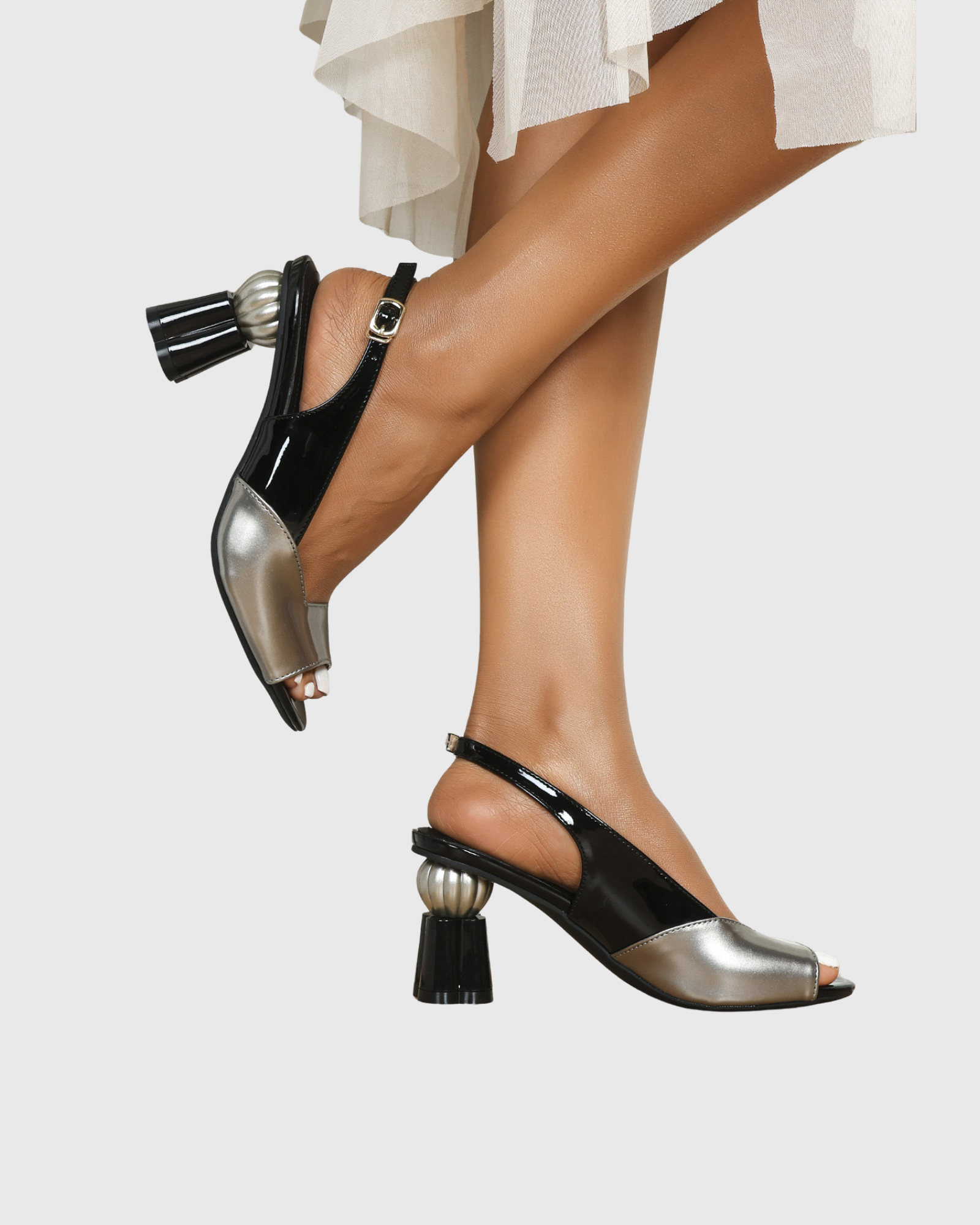 Esme Open Toe Slingback Heels In Silver