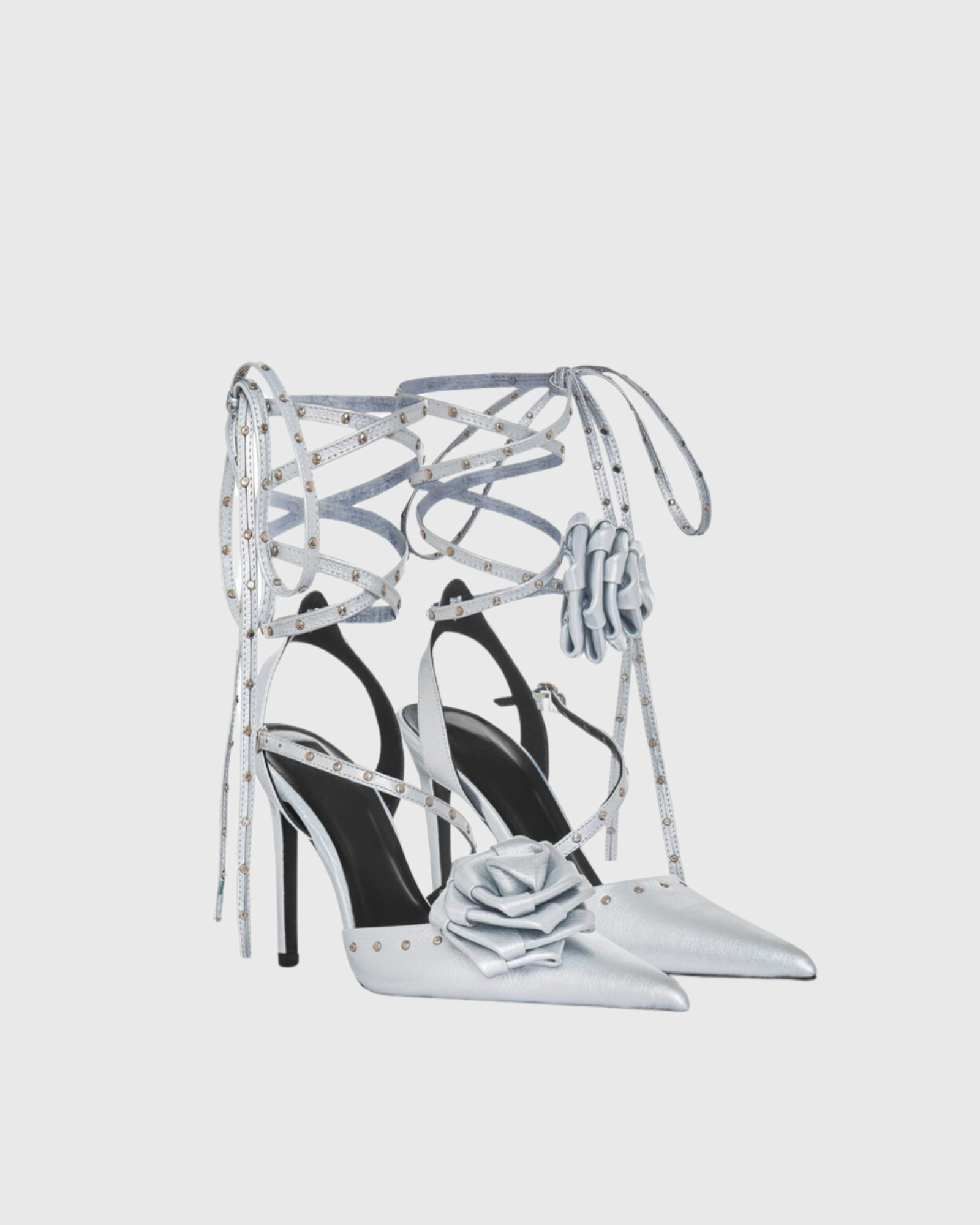 Fontaine Rose Lace Up Sandals In Silver 
