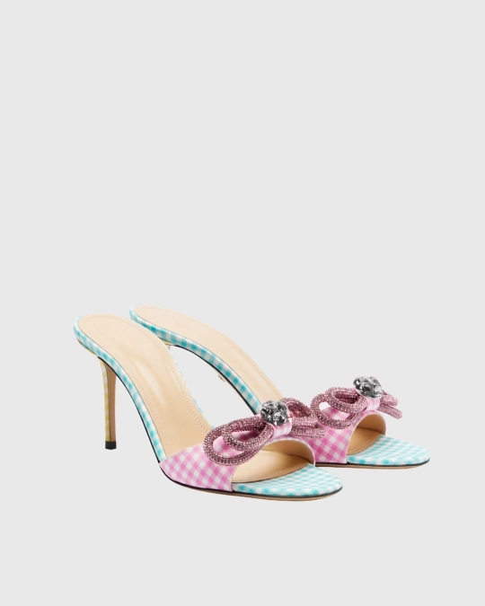 Rina Rhinestone Bow Check Mules In Pink
