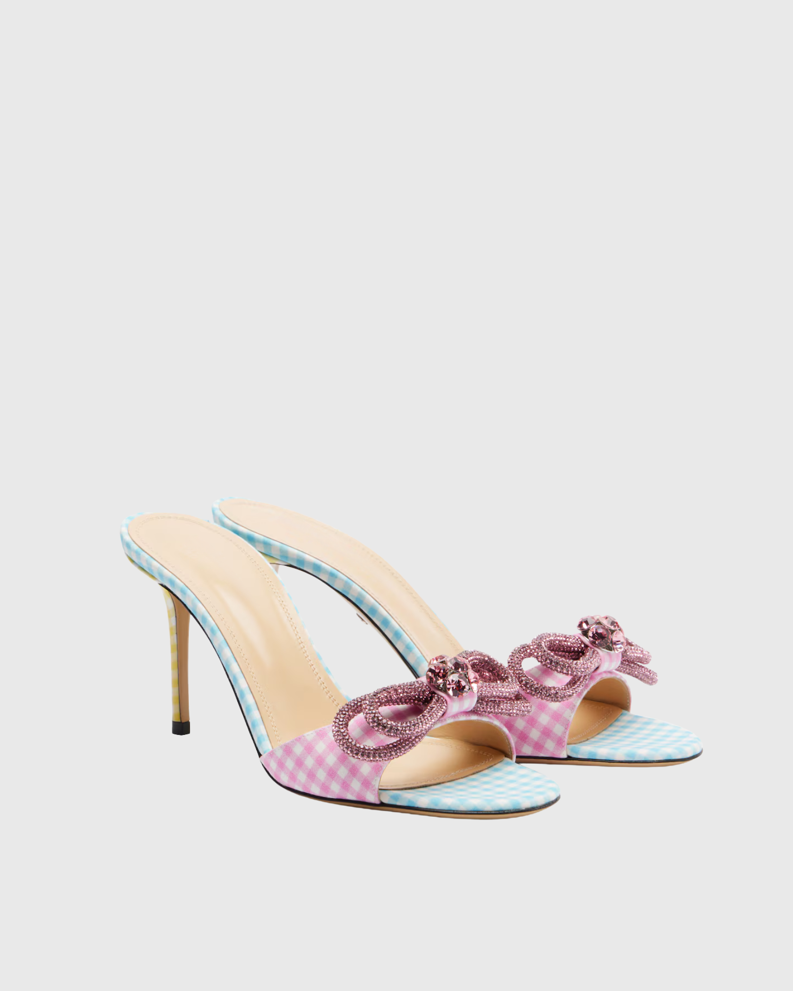 Rina Rhinestone Bow Check Mules In Pink