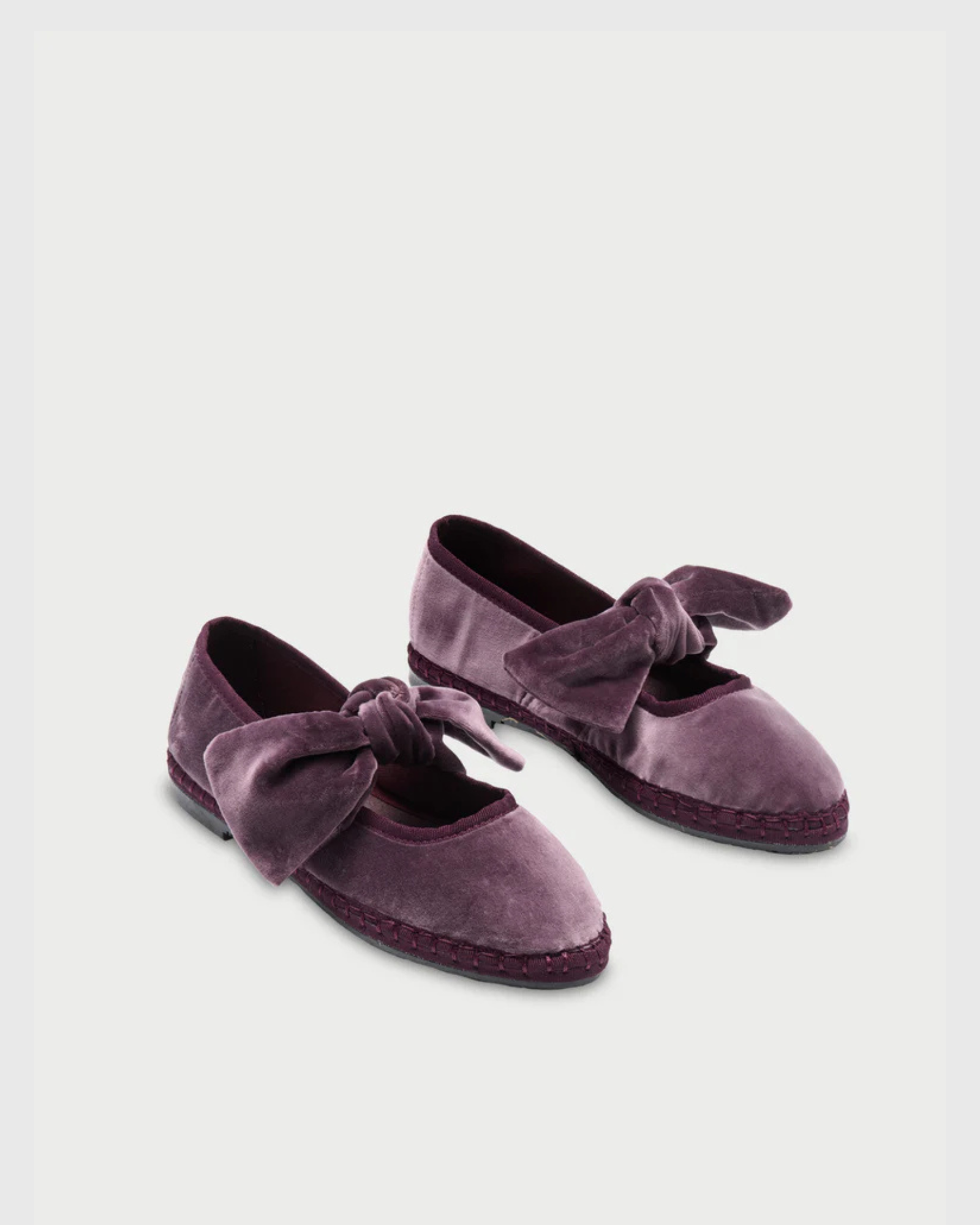 Freya Bow Velvet Flats In Purple