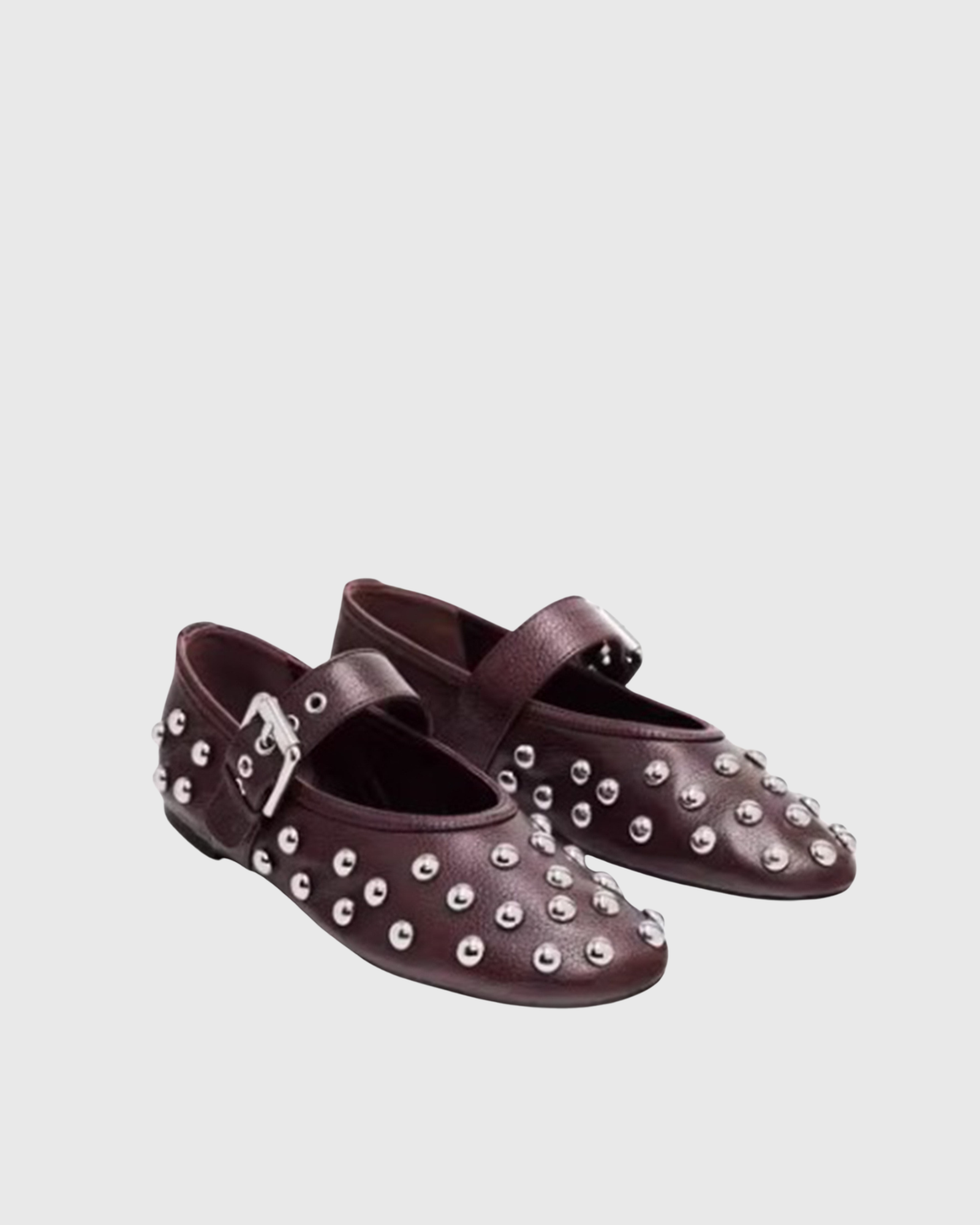 Gia Rivet Buckle Ballet Flats In Wine