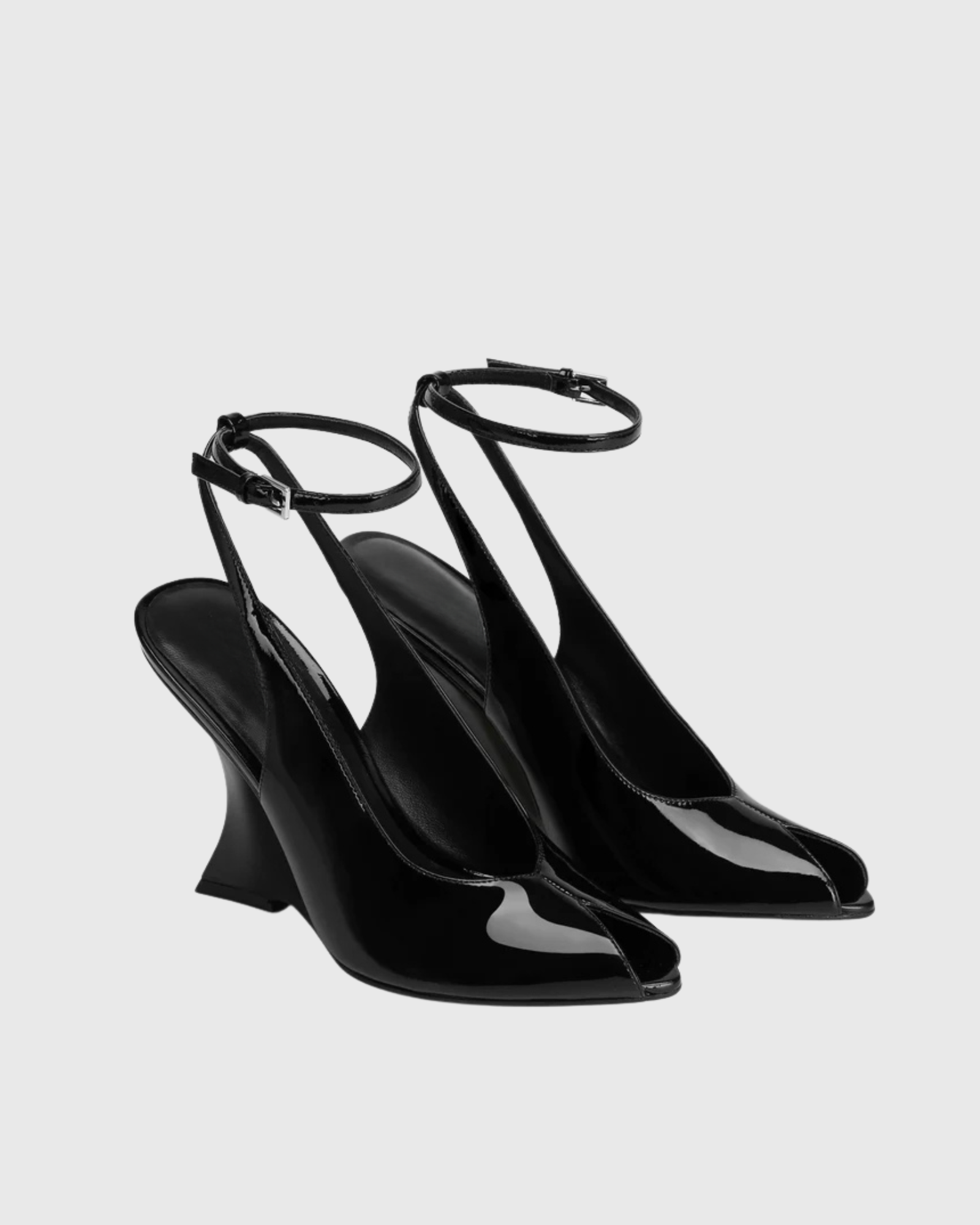 Eki Patent Leather Open Toe Wedge Pumps In Black
