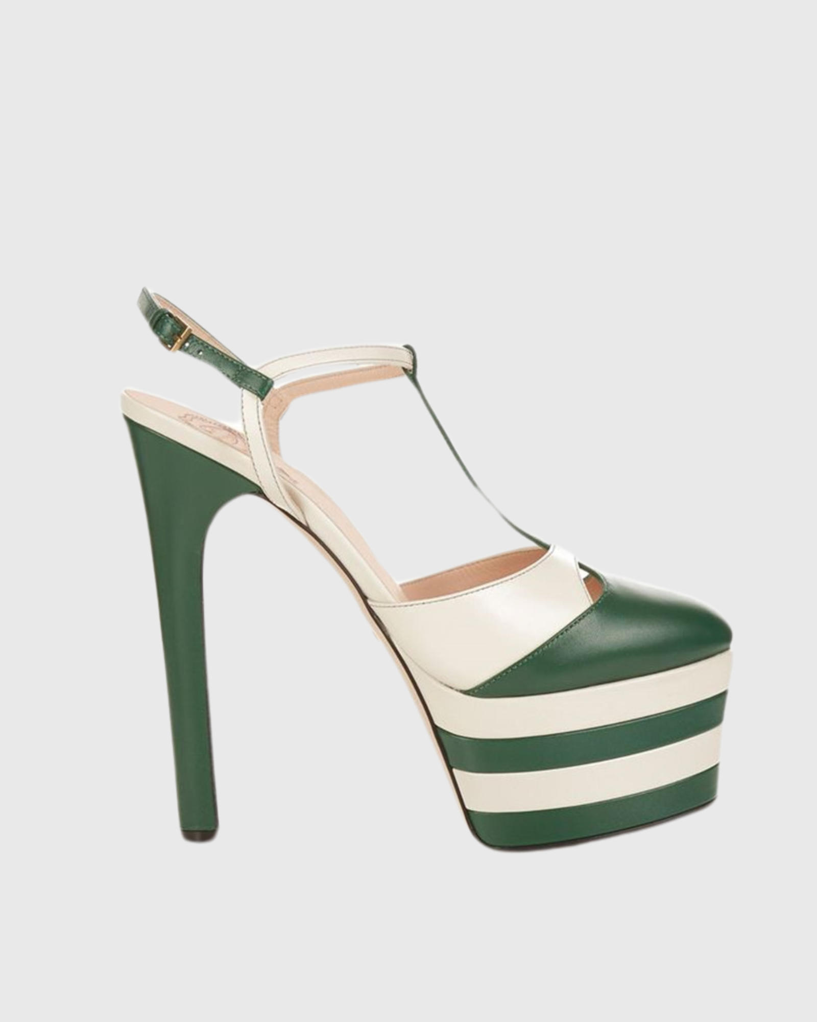 Dionisia Vintage Stripe Platform Heels In Green