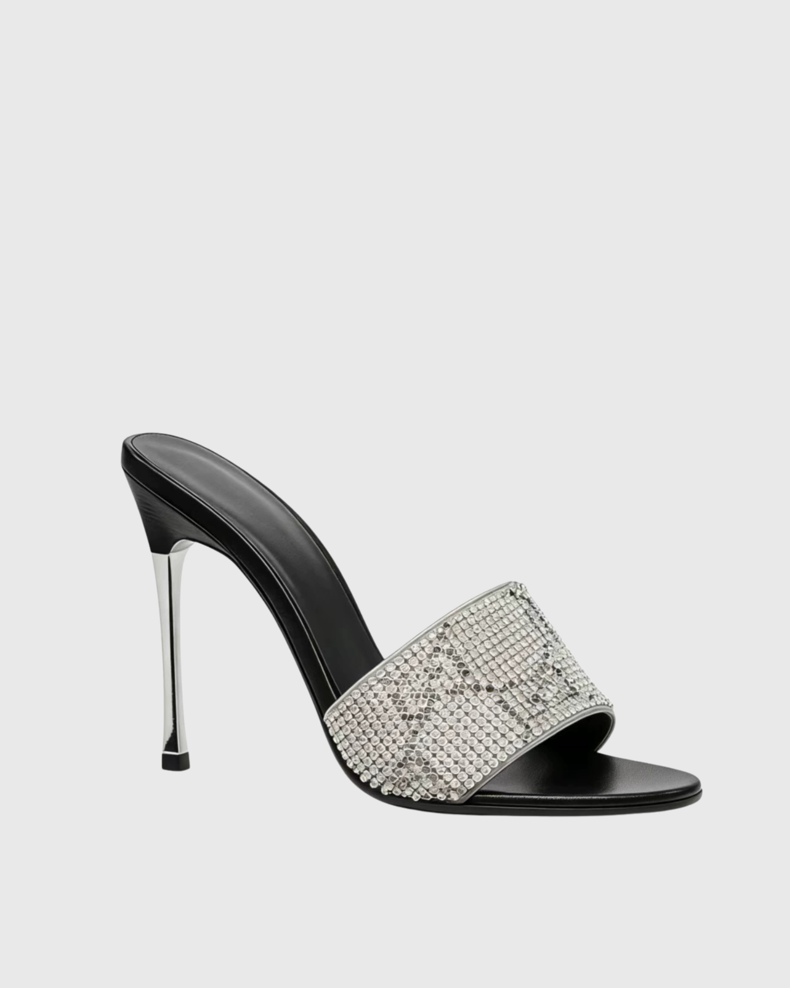 Lyra Rhinestone Stiletto Mules In Sliver