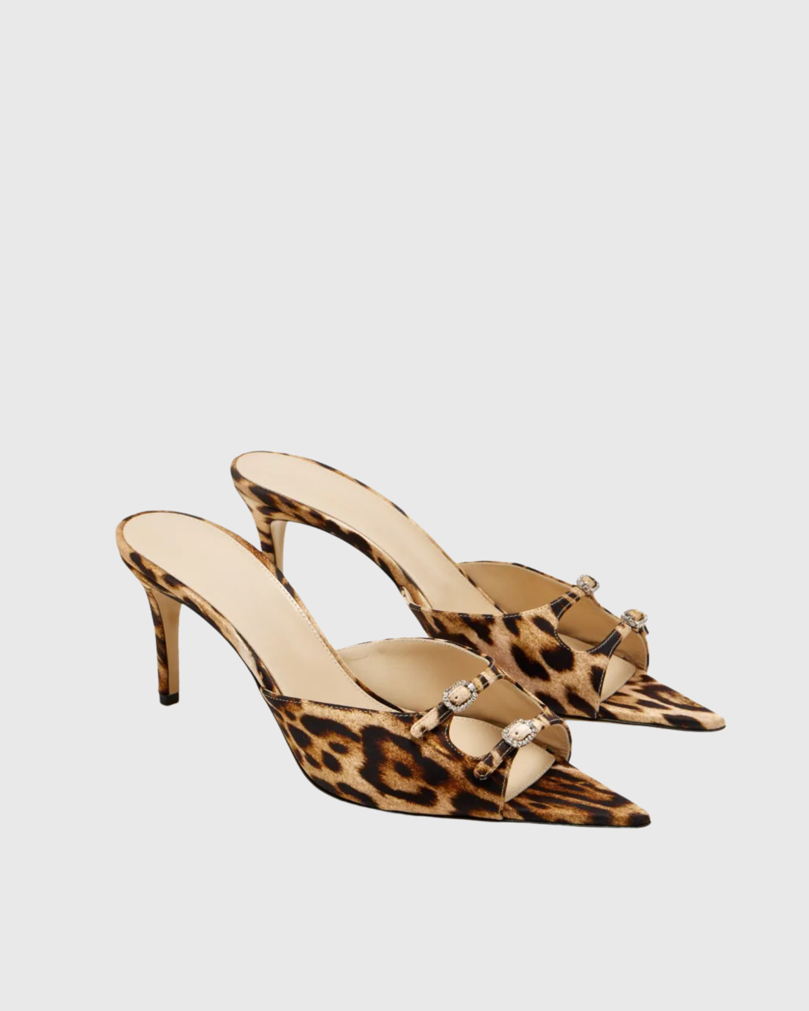 Jaciara Satin Leopard Print Mules 
