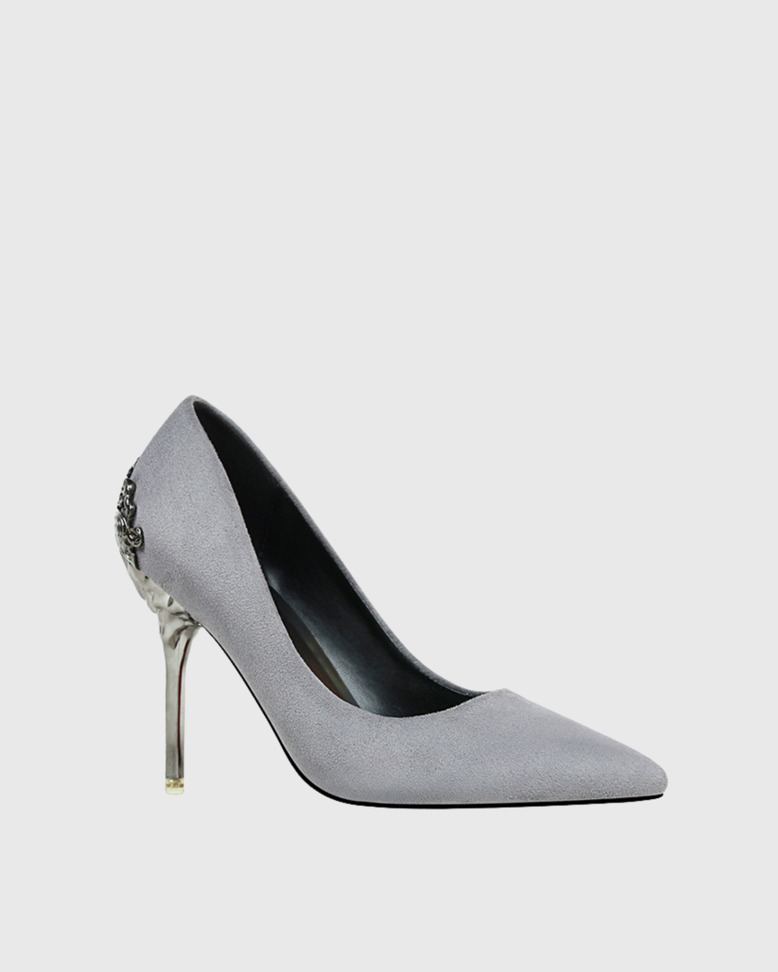 Cleo Flower Heel Velvet Pumps In Grey