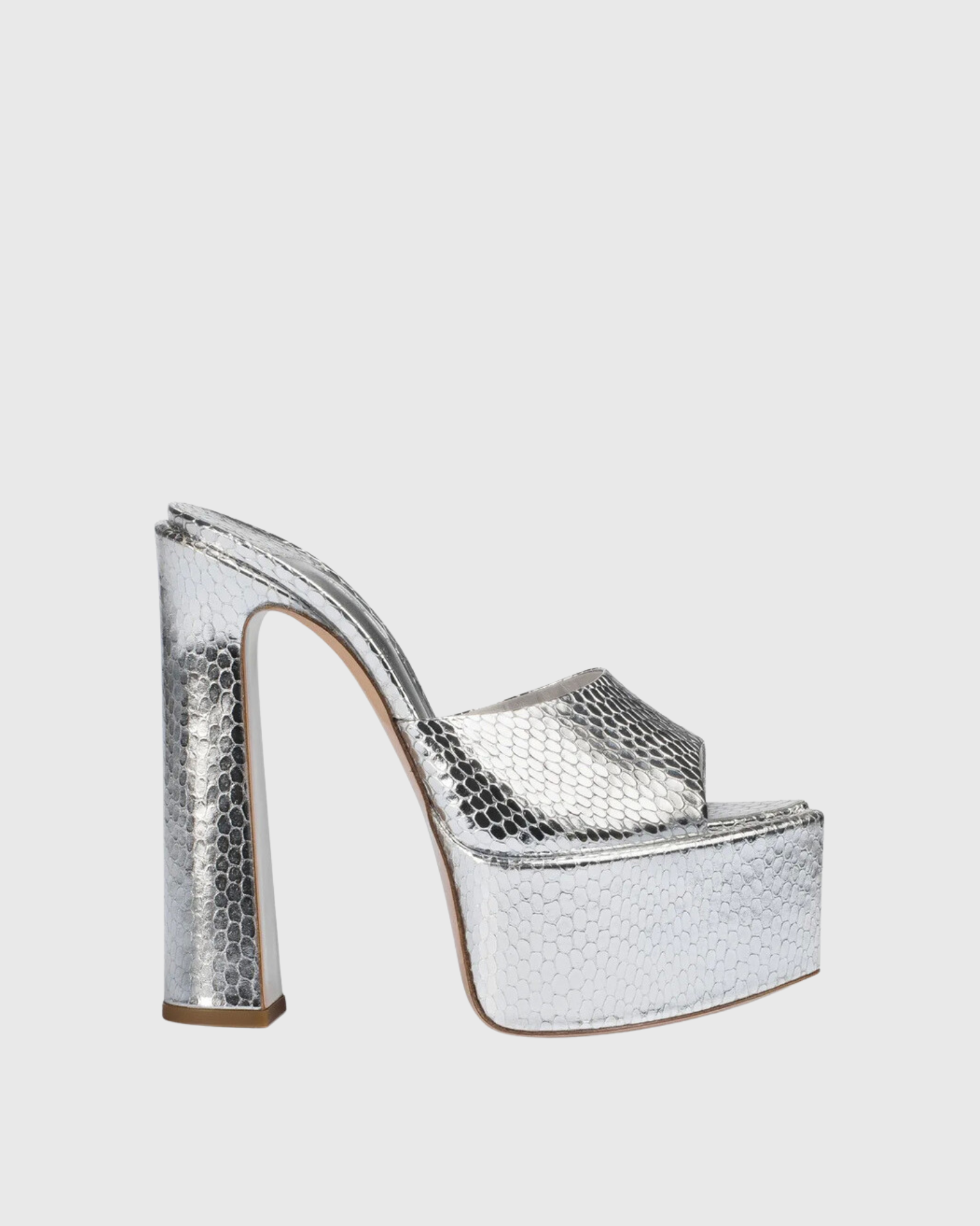 Mila	Snake Platform Mules In Silver