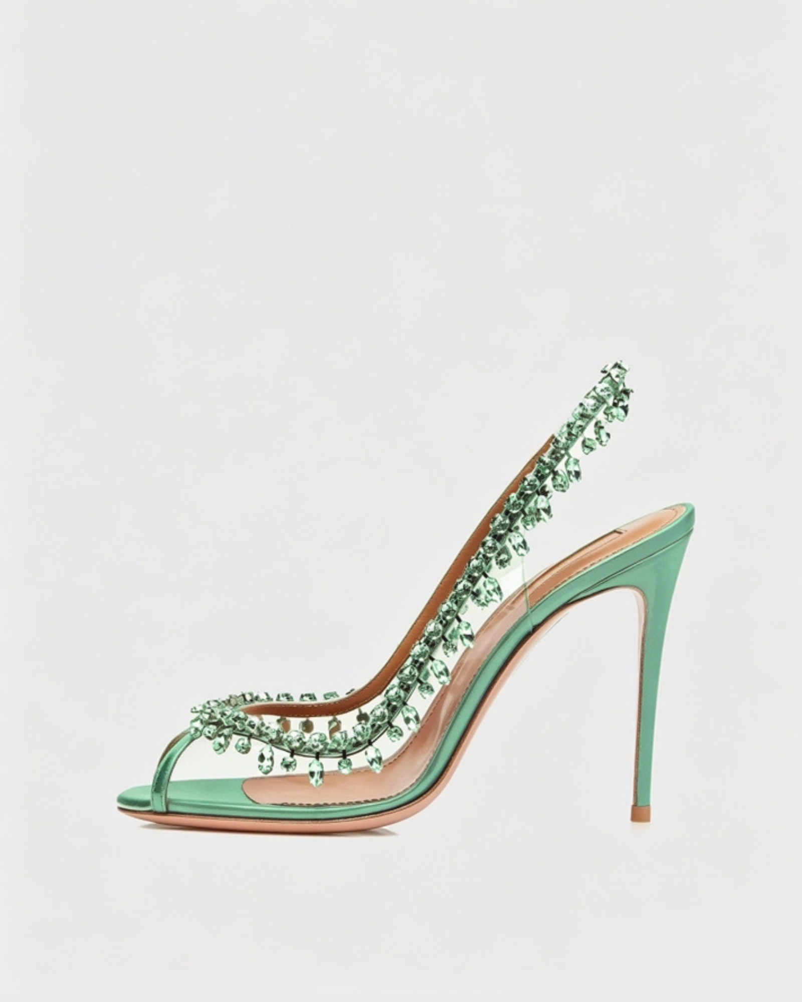 Ilary Diamond Slingback Sandals In Green