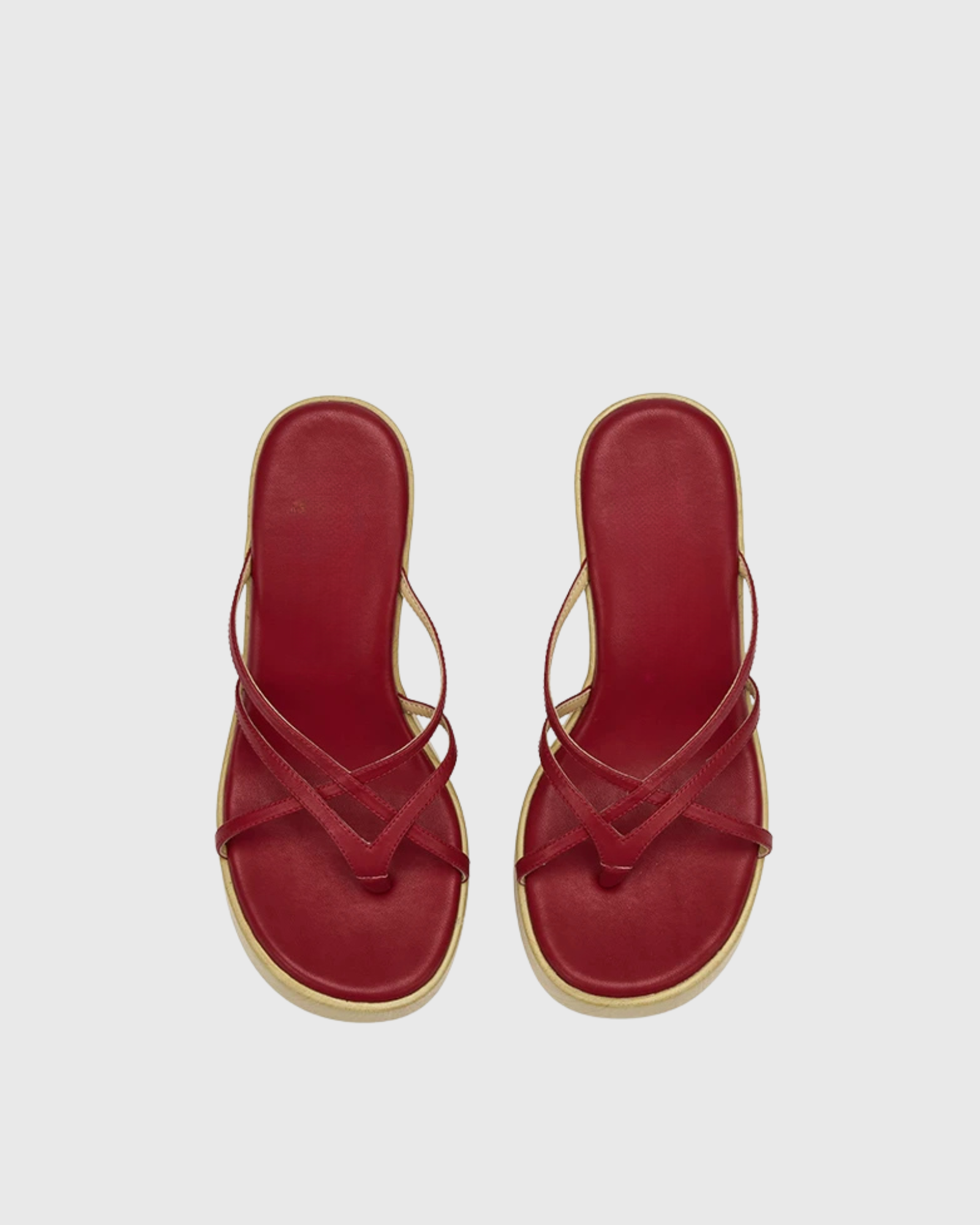 Jeane Platform Wedge Thong Mules In Cherry Red