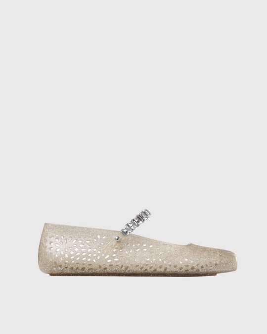 Zara Jelly PVC Cut Out  Flats In Gold