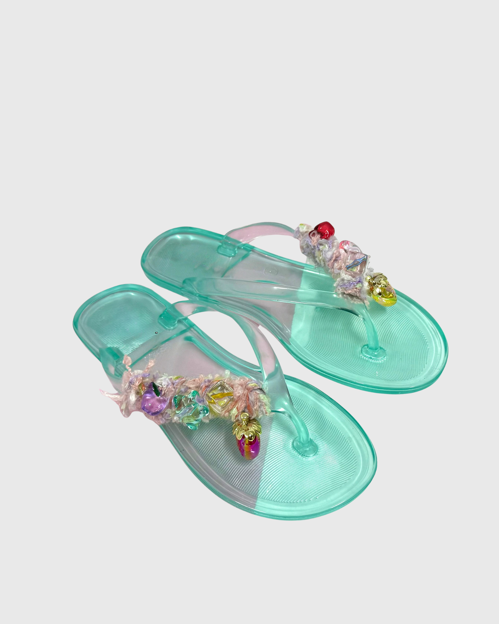 Elowen Embellished Jelly Thong Slippers In Green