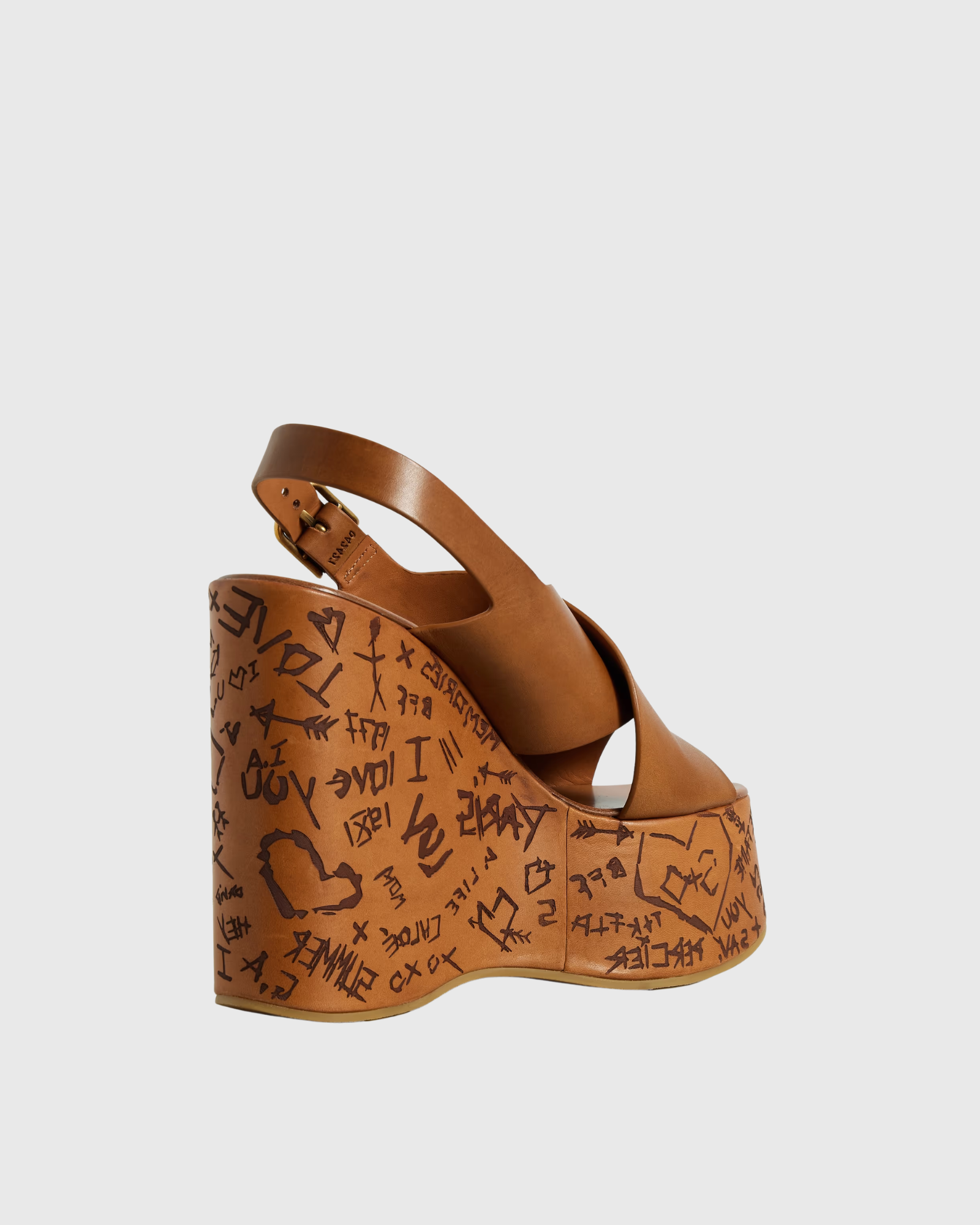 Celestia Graffiti Platform Wedge Sandals In Caramel