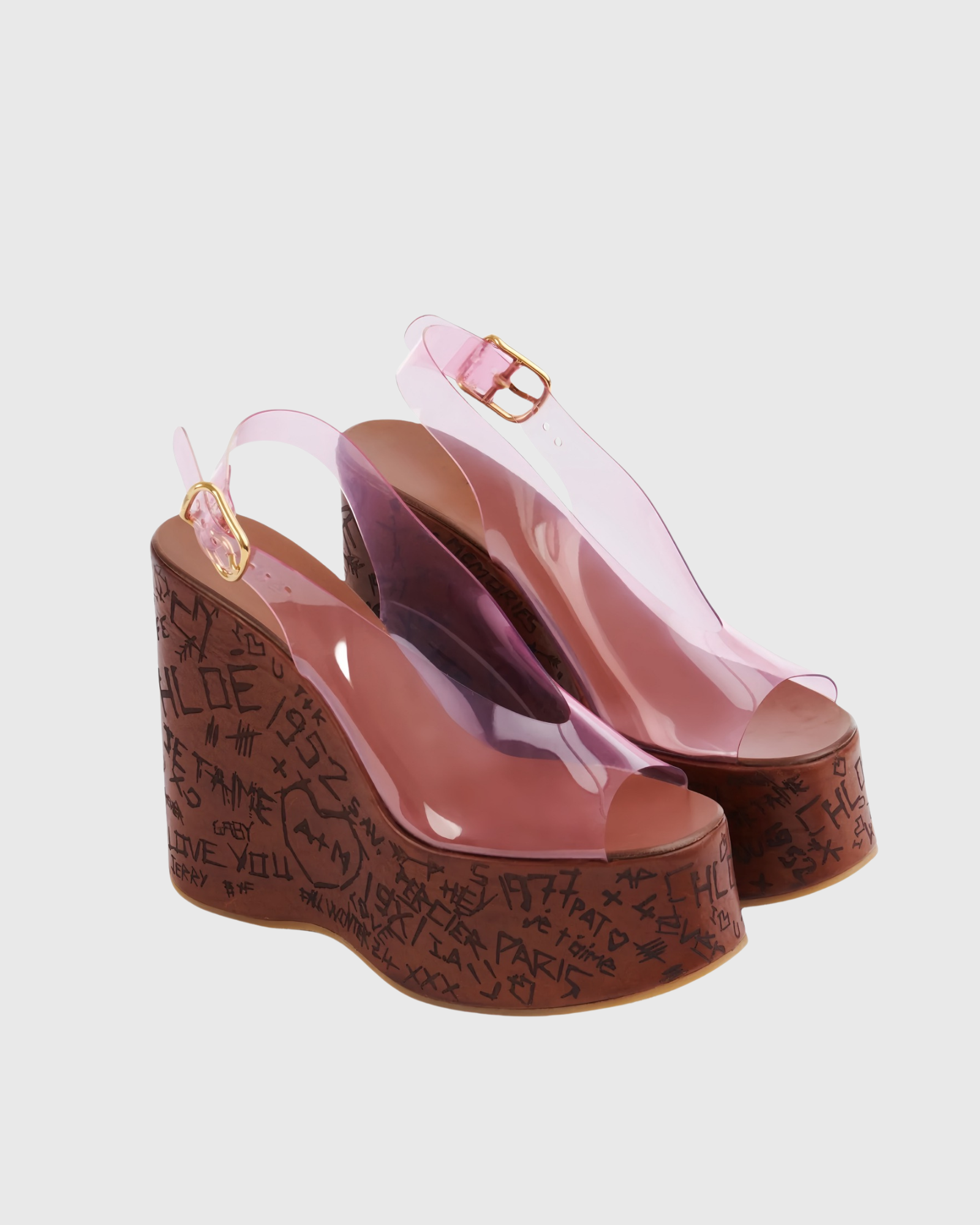Celestia Graffiti Platform Wedge Sandals In Brown