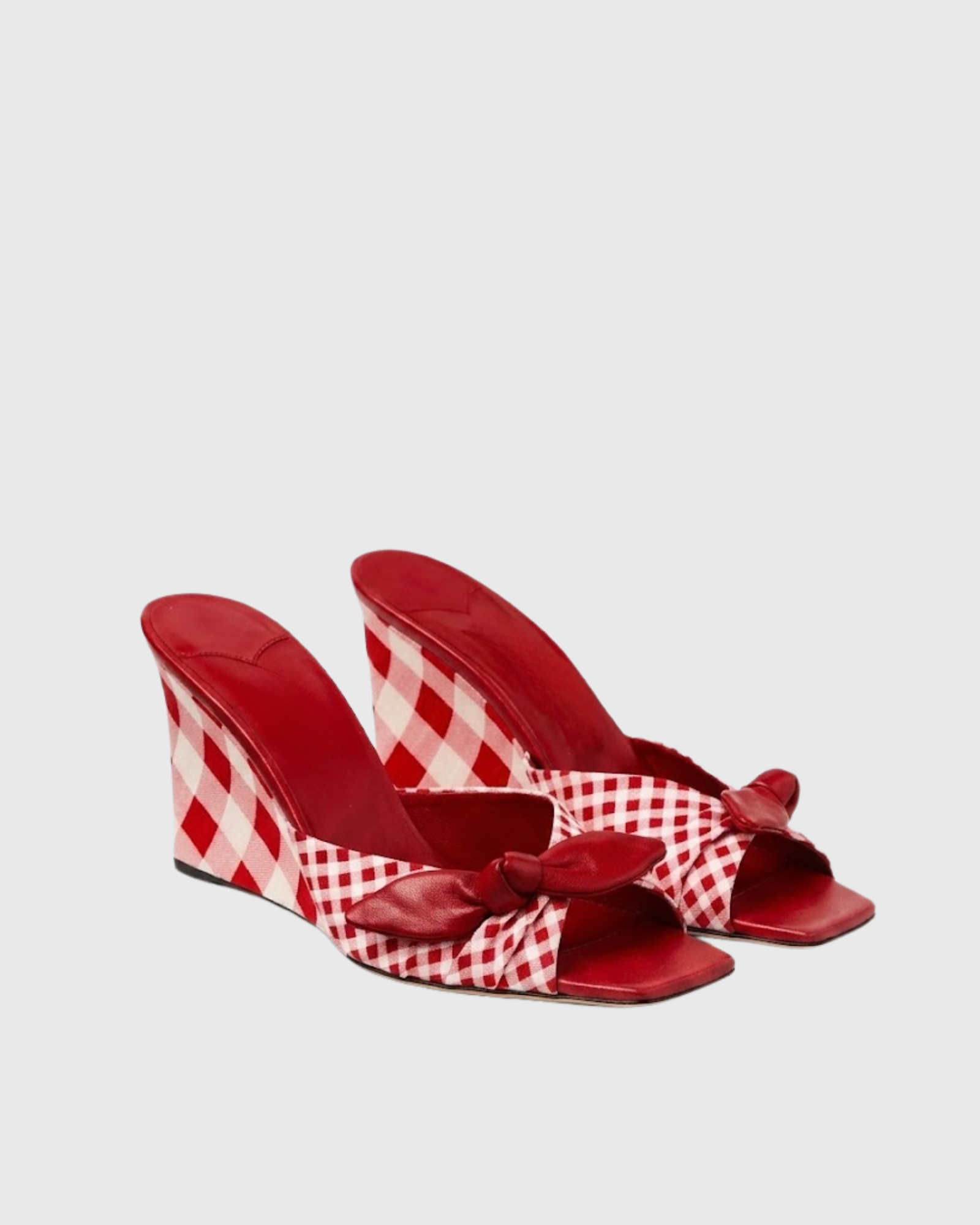 Maeve Bow Wedge Mules in Red Plaid